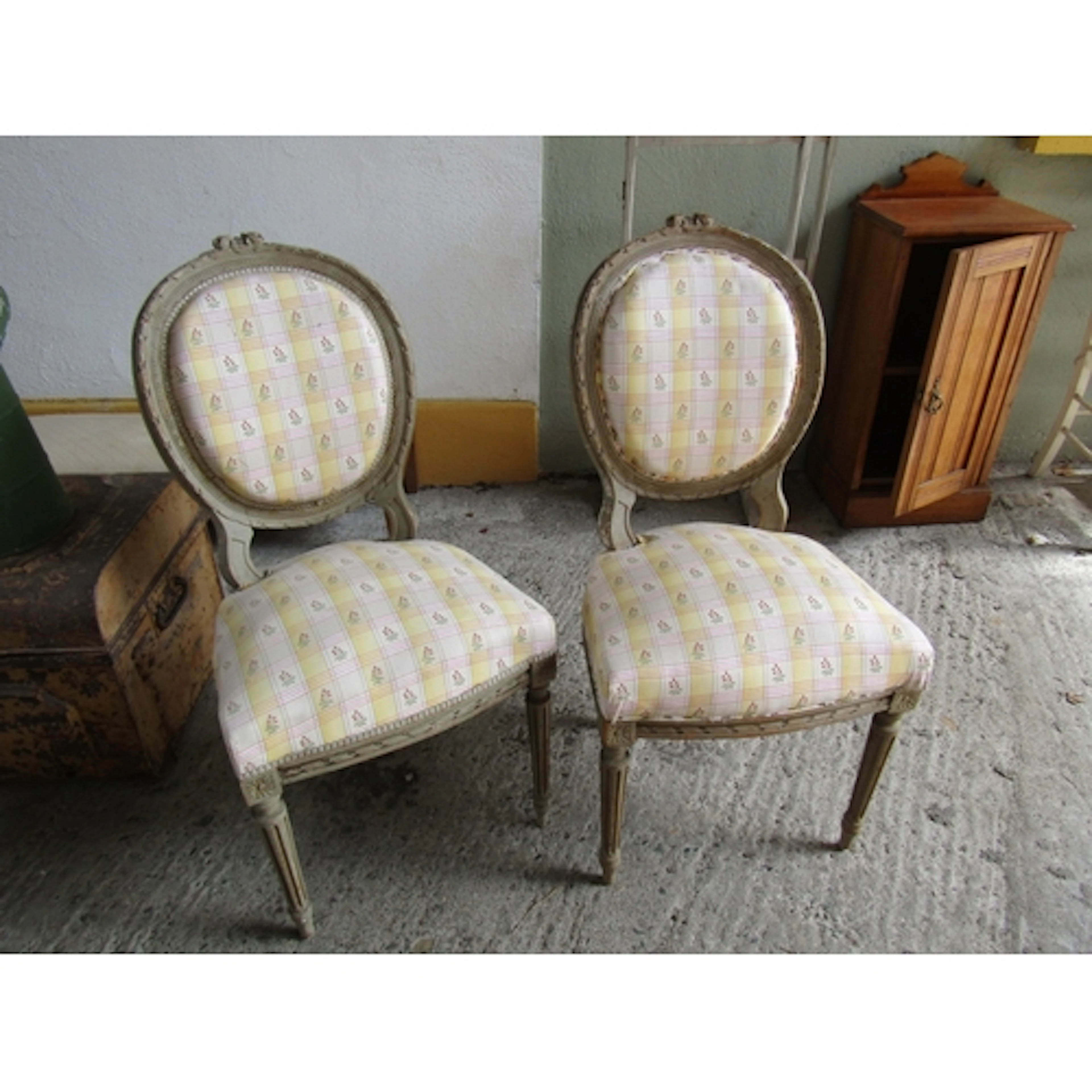 Pair of Antique Side Chairs Upholstered Seats Above Turned a...