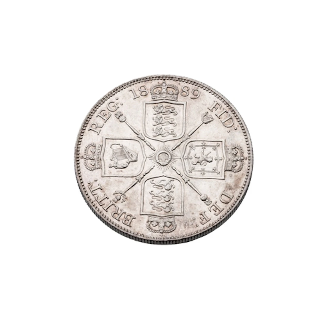 AN 1889 DOUBLE FLORIN ENGLISH SILVER COIN, 4/- uncirculated ...