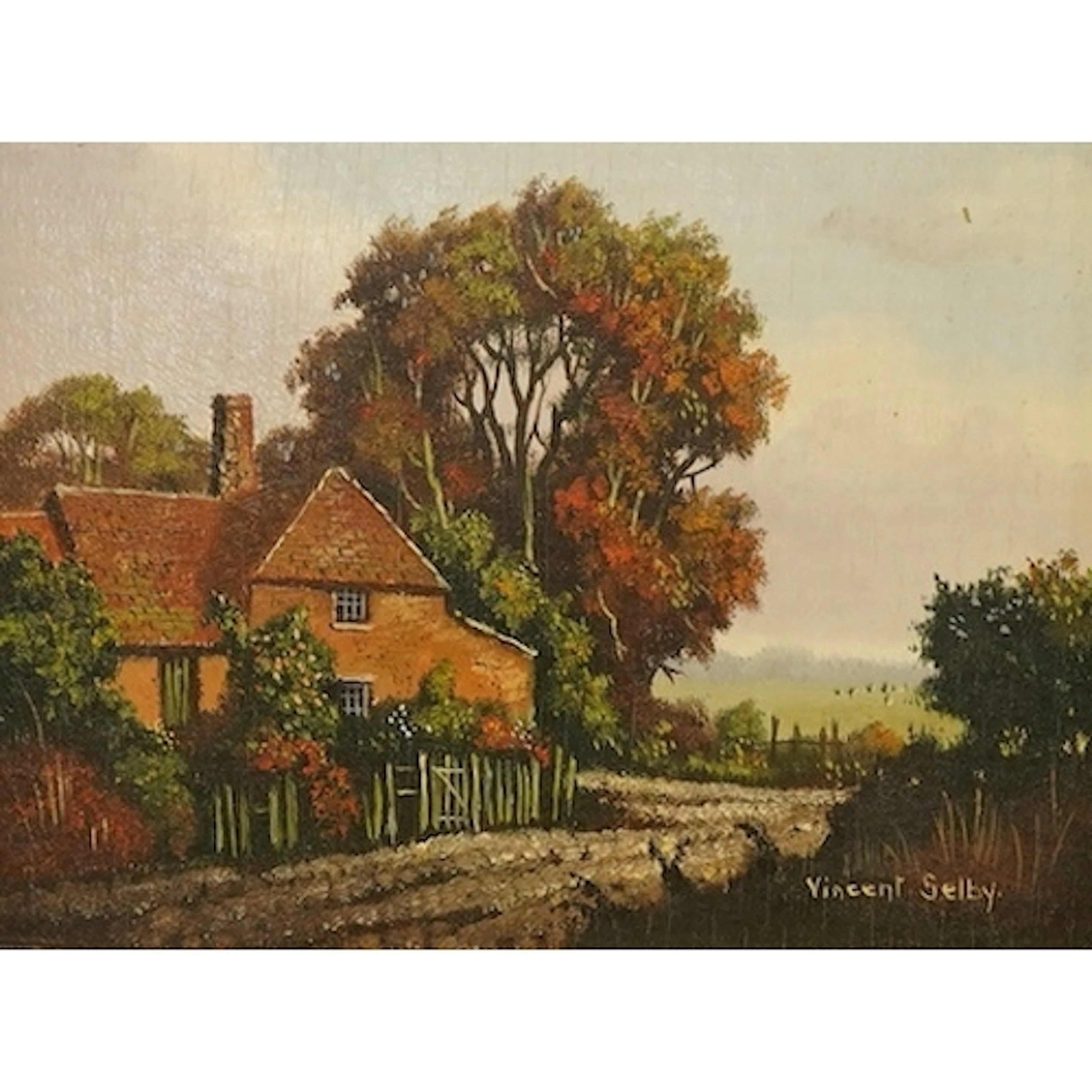 Vincent Selby (1919-2004), study of a cottage before woodlan...