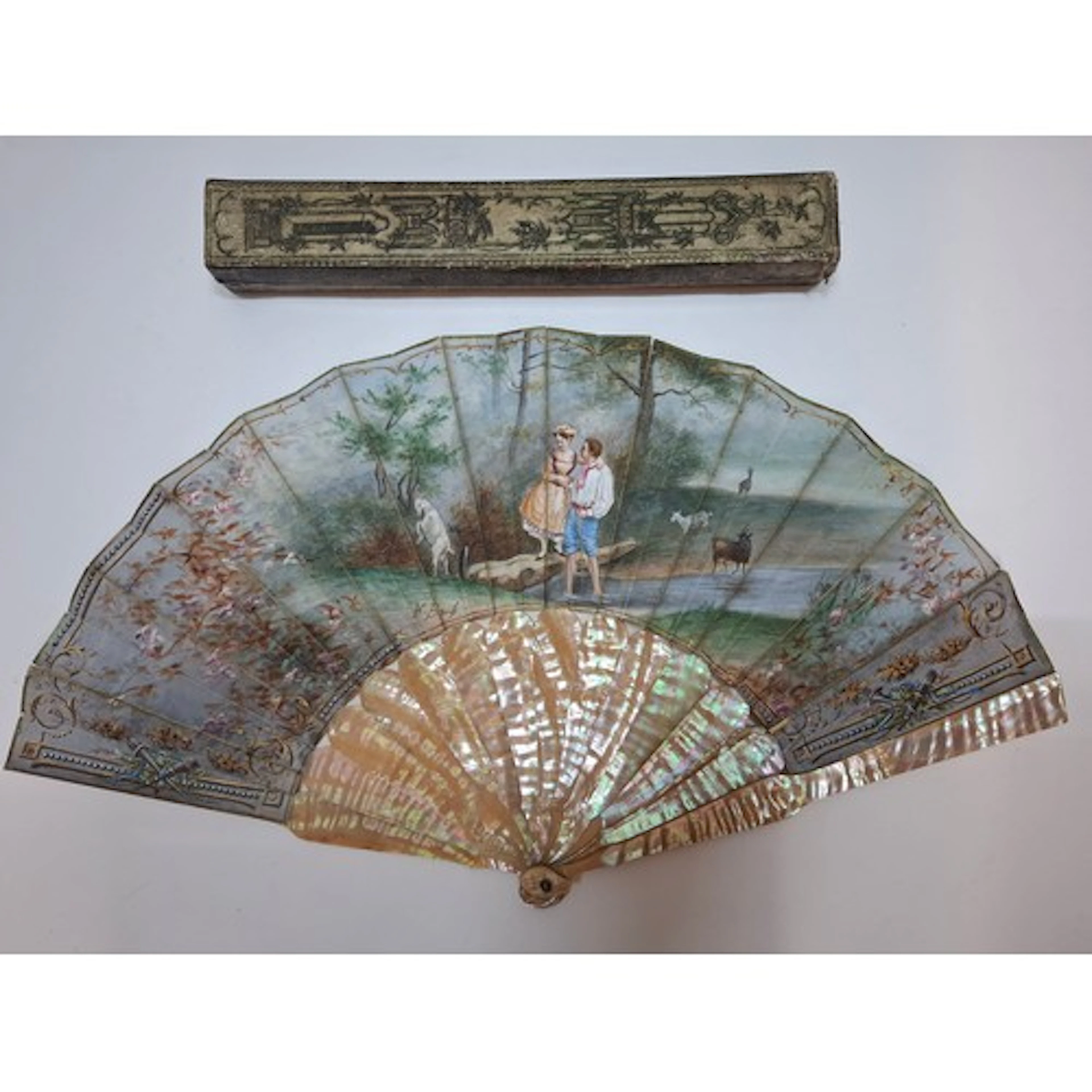 H Bach, Madrid- A 19th century painted fan, the paper leaf d...