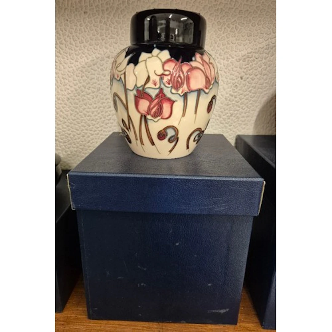 Moorcroft ginger jar, Wild Cyclamen pattern, designed by Emm...