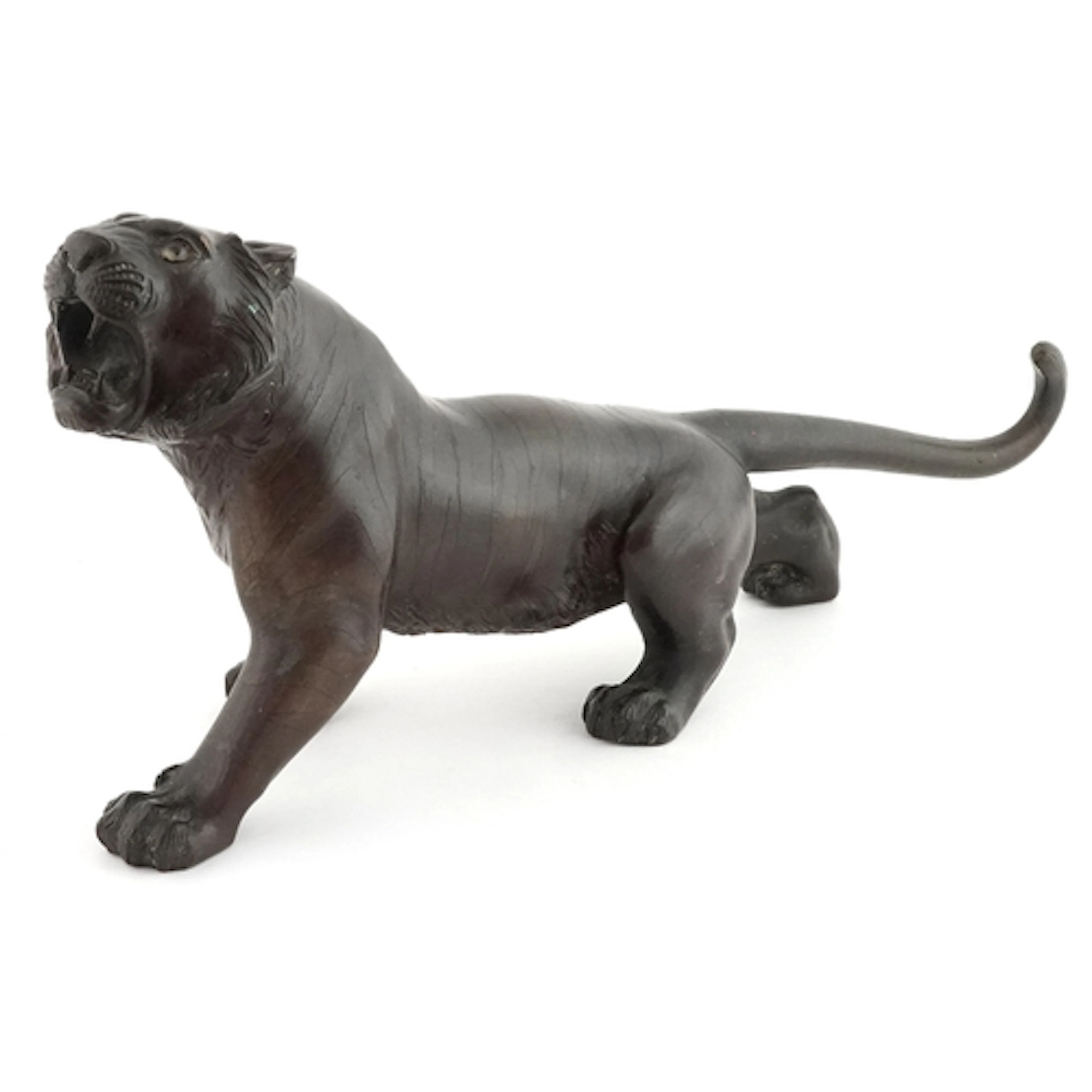 Japanese patinated bronze study of a prowling tiger, charact...