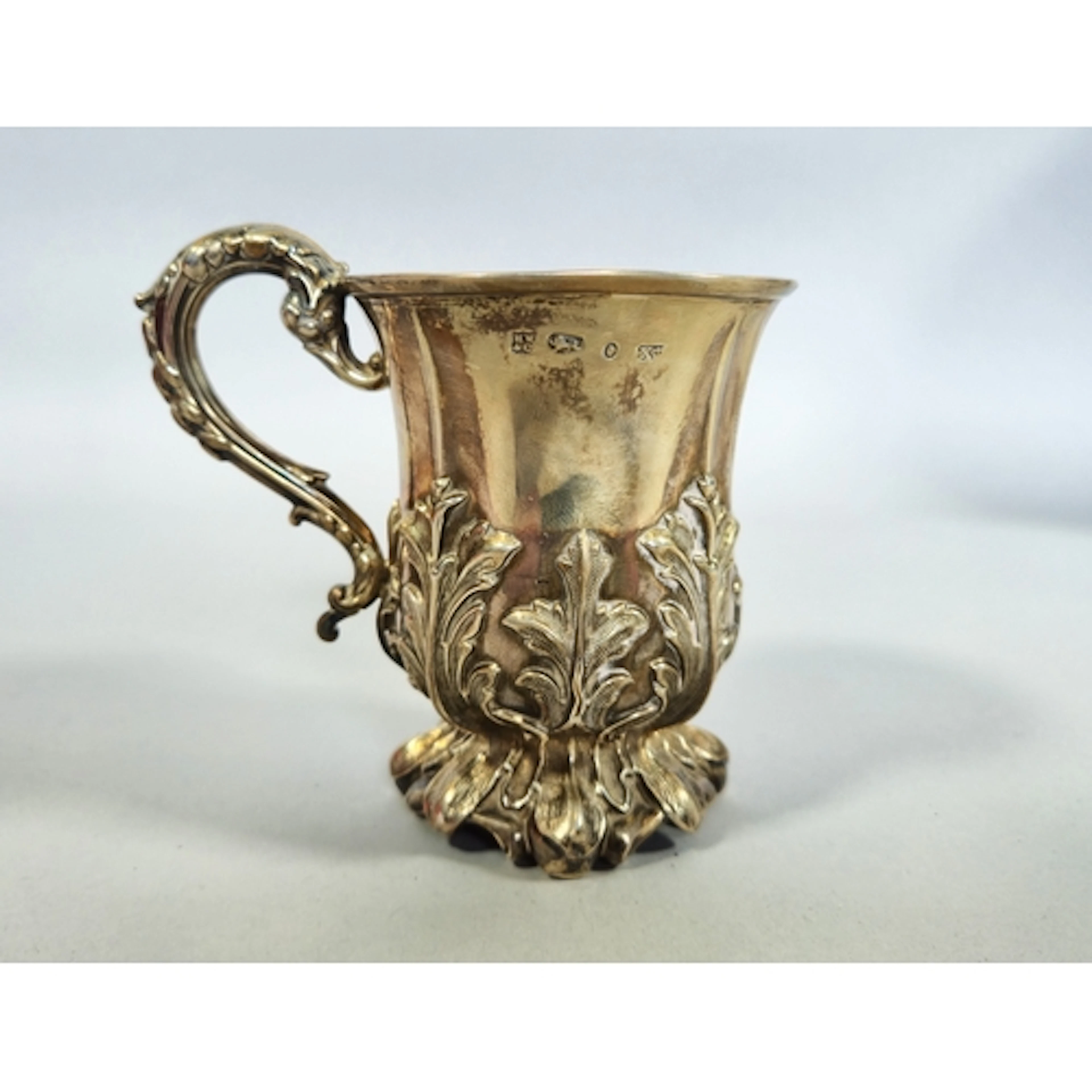 Victorian silver christening tankard with acanthus mouldings...