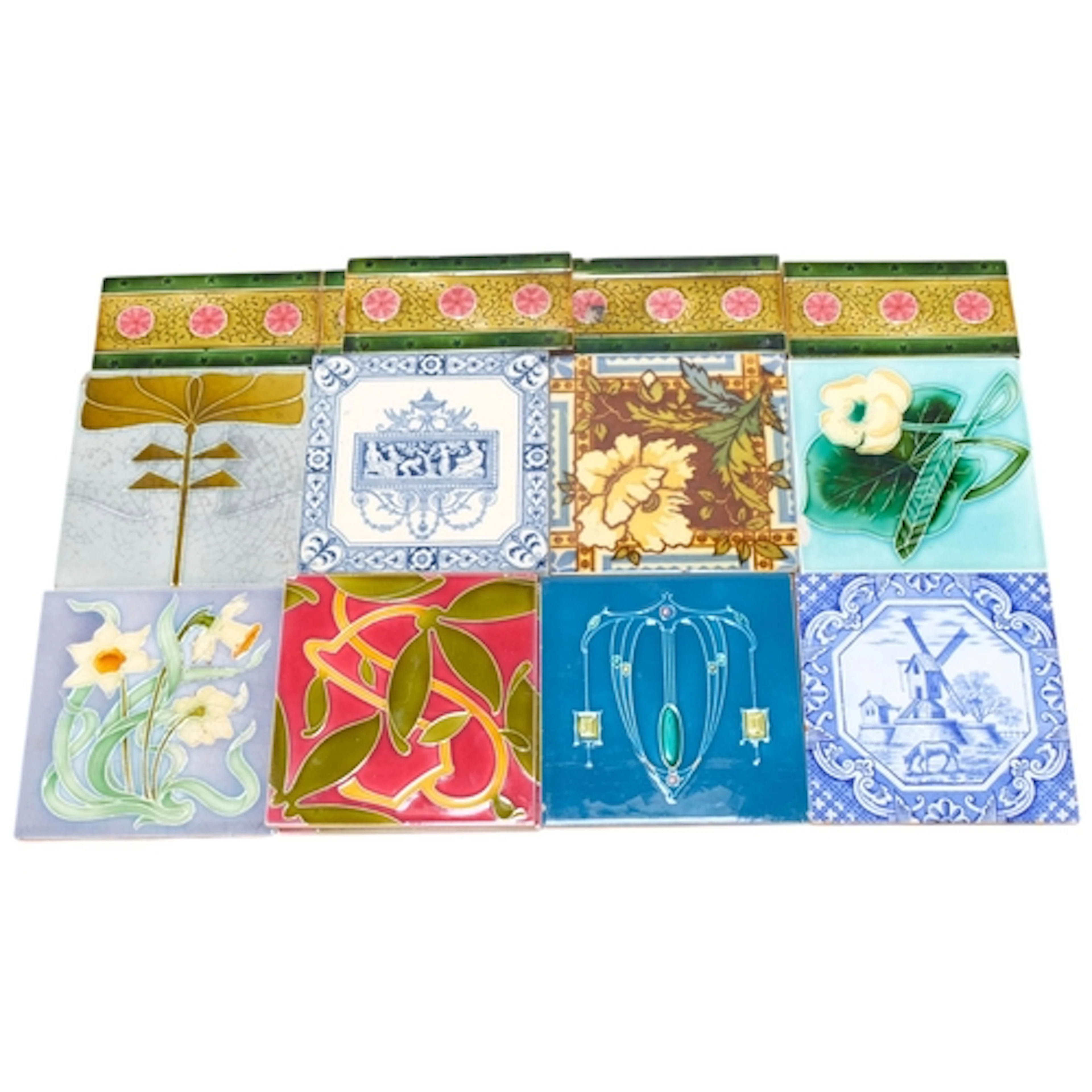 15 Antique tiles, including blue and white printed Minton an...