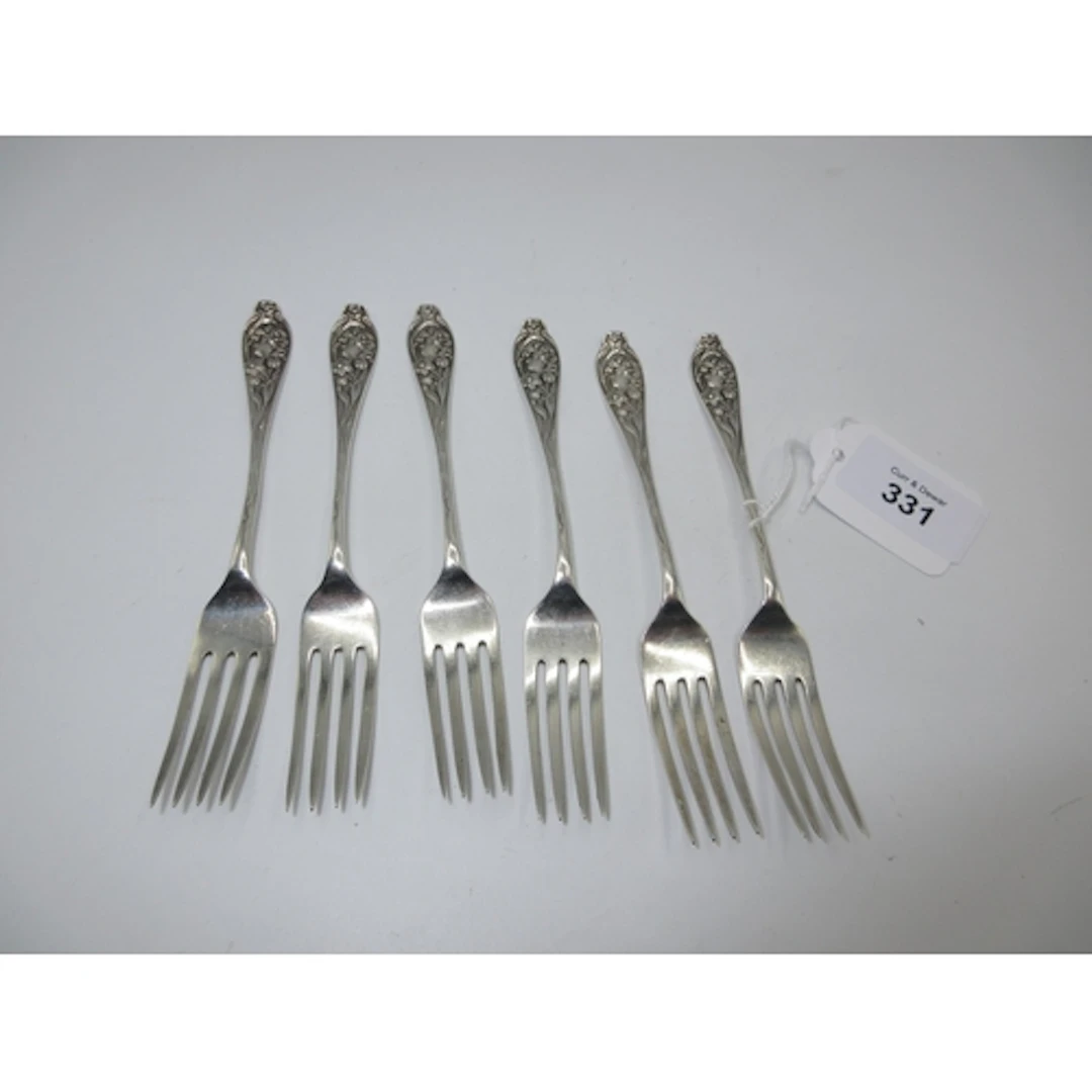 Set of 6 Art Nouveau Silver Dessert Forks, Chester 1902, Mak...