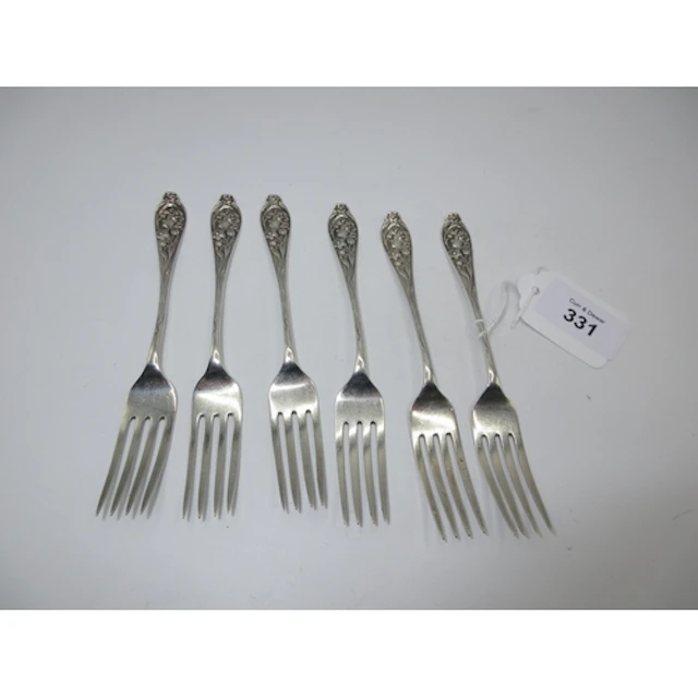 Set of 6 Art Nouveau Silver Dessert Forks, Chester 1902, Mak...