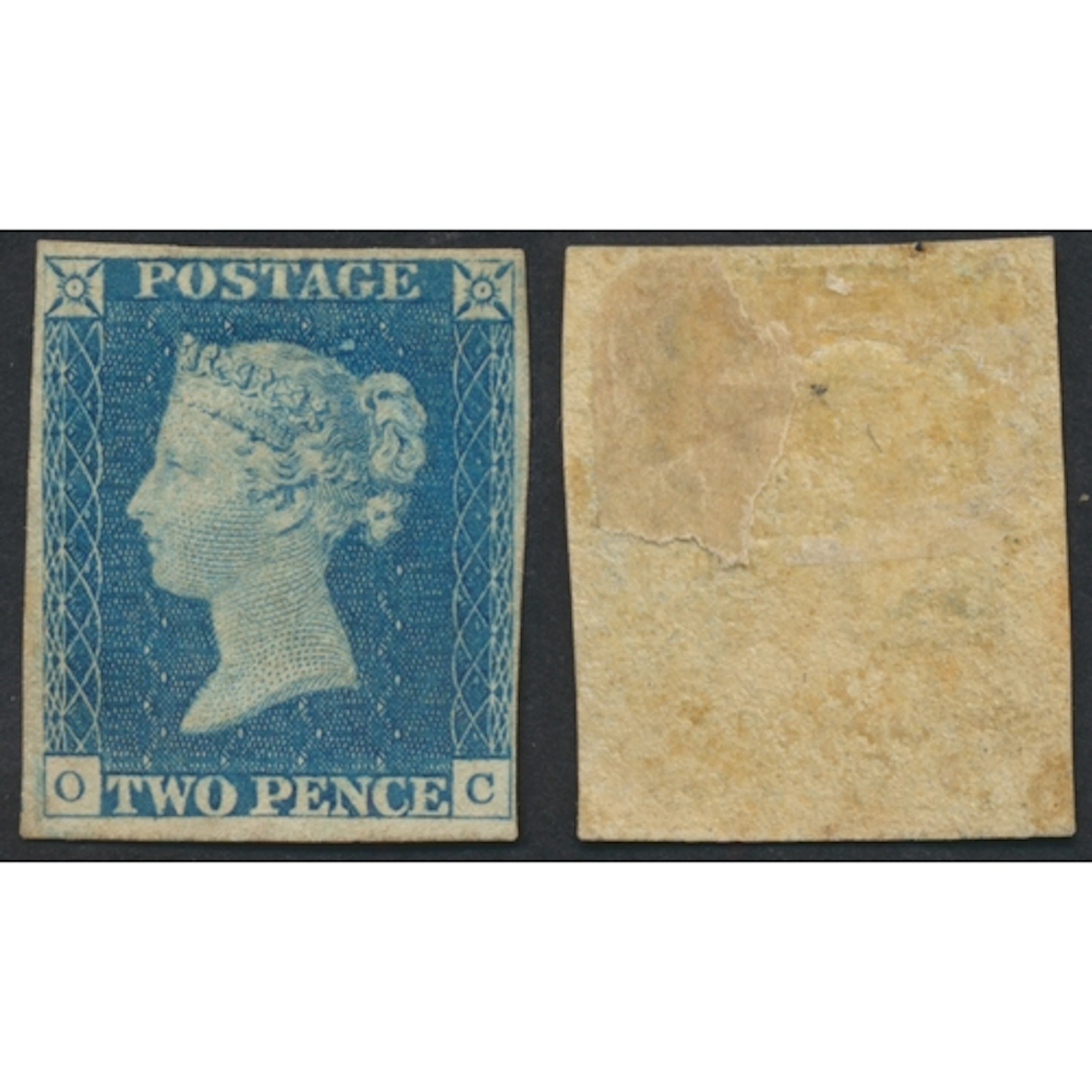 1840 2d blue, 'OC', with close to large margins all round, s...