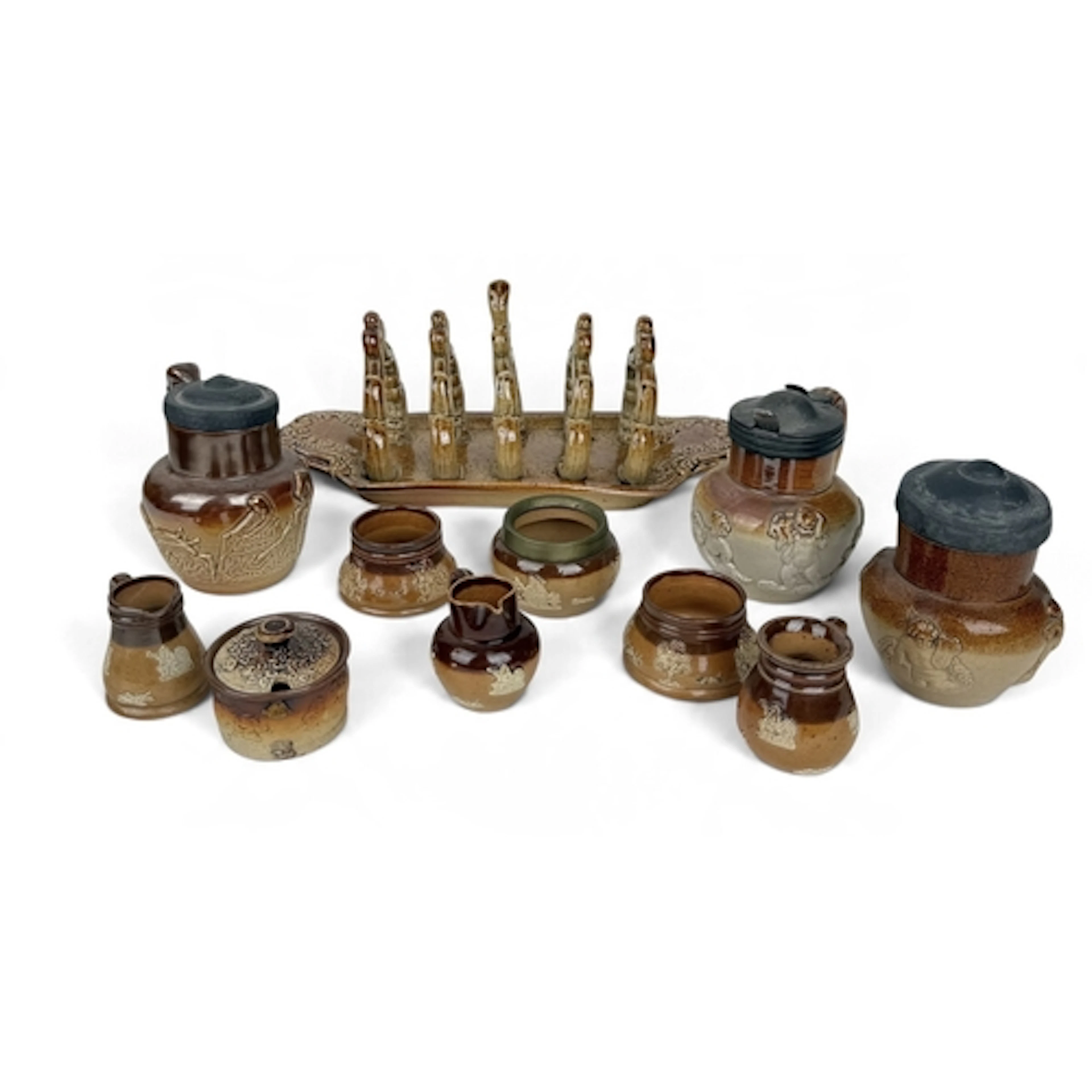 A BRAMPTON POTTERY SALT-GLAZE TOAST RACK, CIRCA 1840 24cm wi...