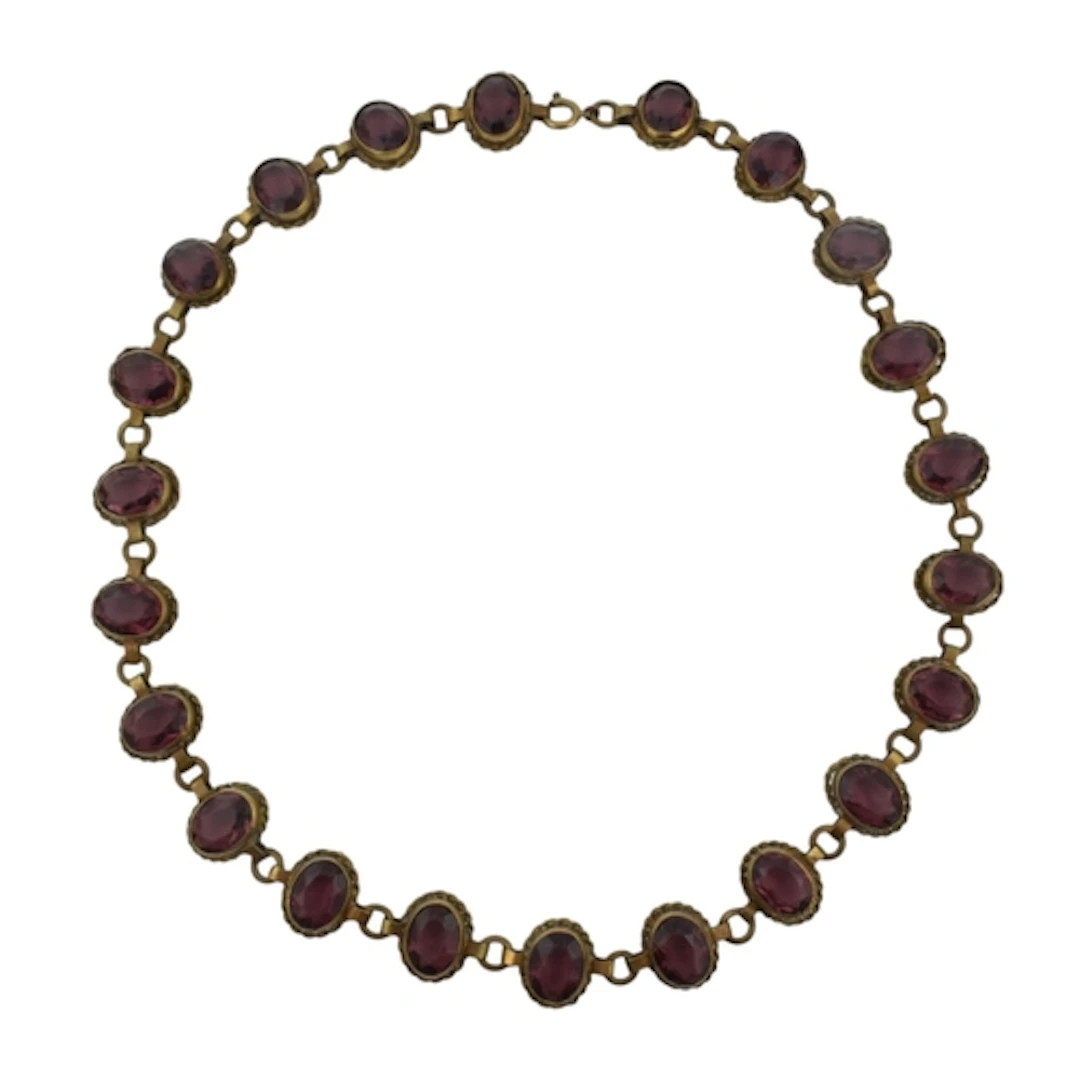 Yellow metal and oval purple cabochon stone choker rivière s...