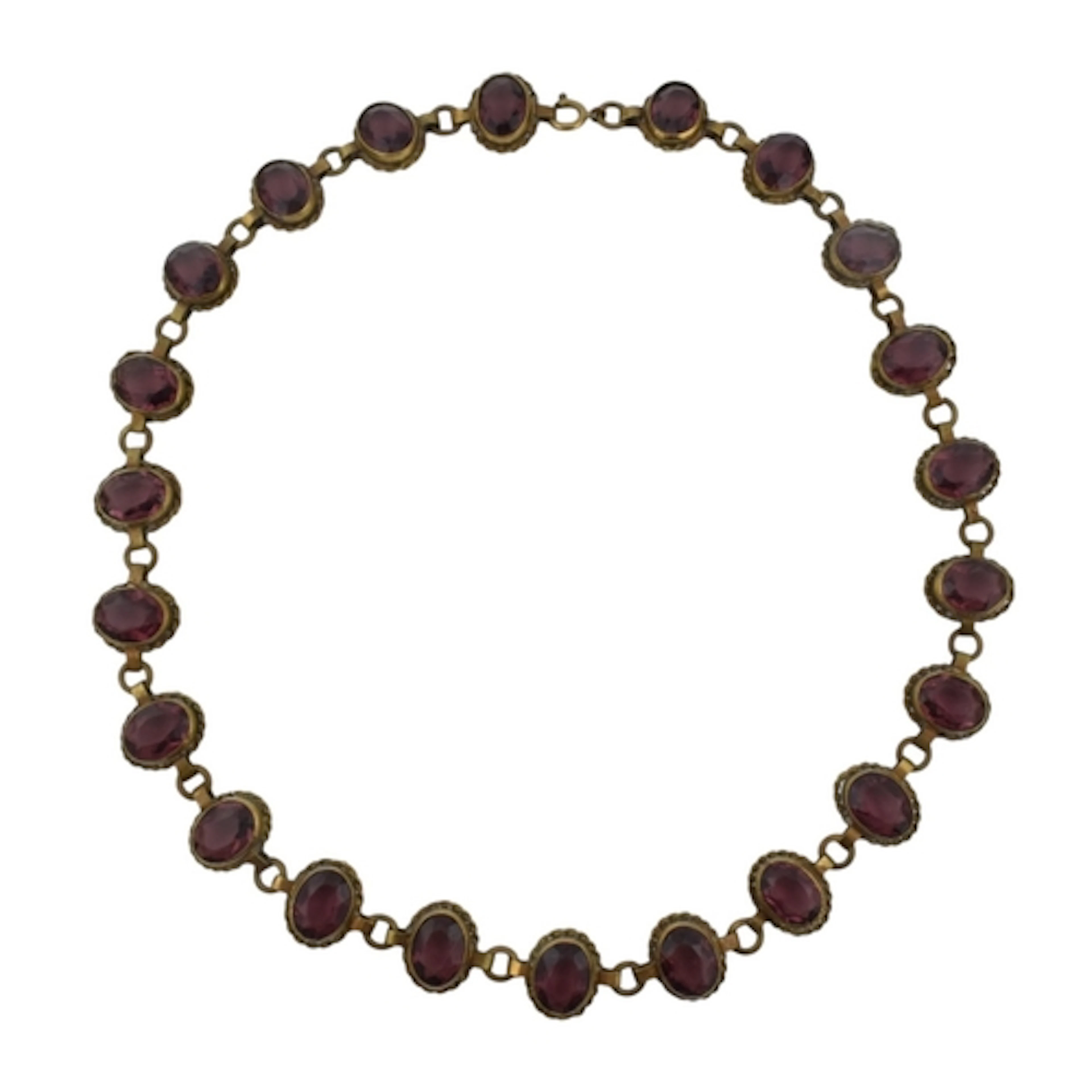 Yellow metal and oval purple cabochon stone choker rivière s...