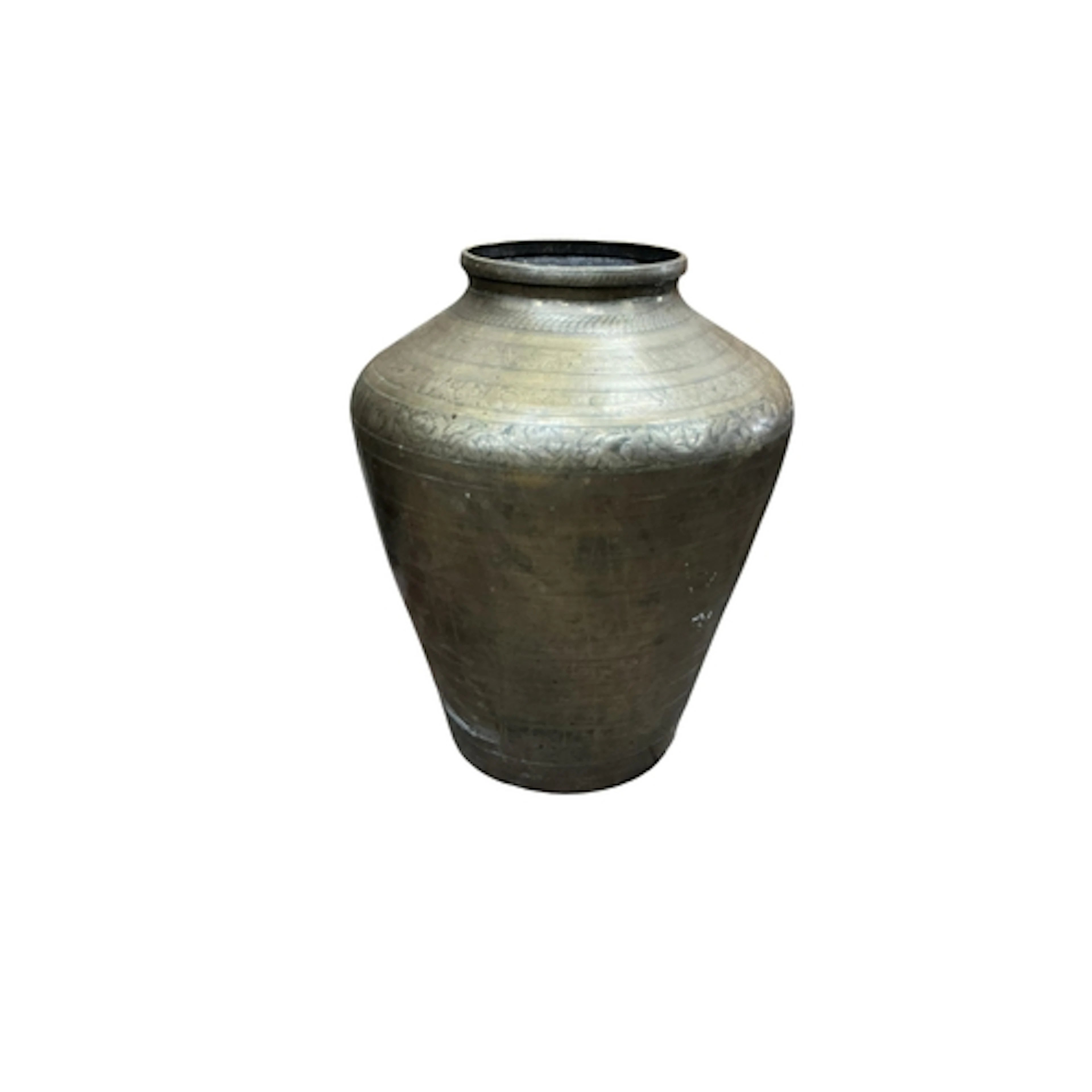 An Indian engraved brass urn, diameter 60cm, height 80cm...