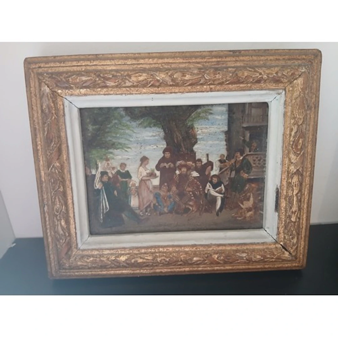 Festival Scene Oil on Panel Approximately 5 Inches Wide Cont...