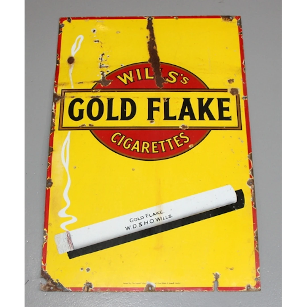 Vintage enamel sign: Wills Gold Flake Cigarettes, single sid...