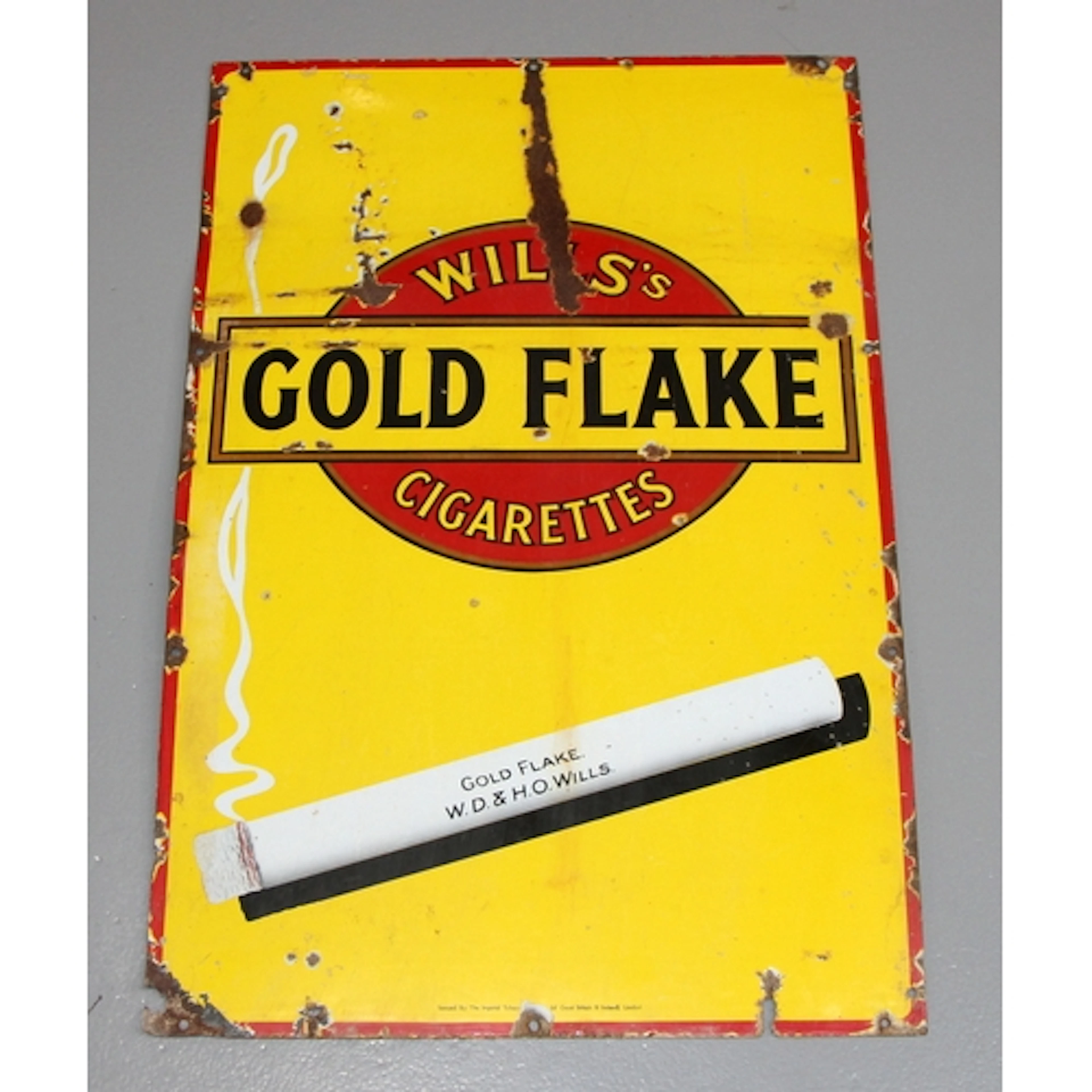 Vintage enamel sign: Wills Gold Flake Cigarettes, single sid...