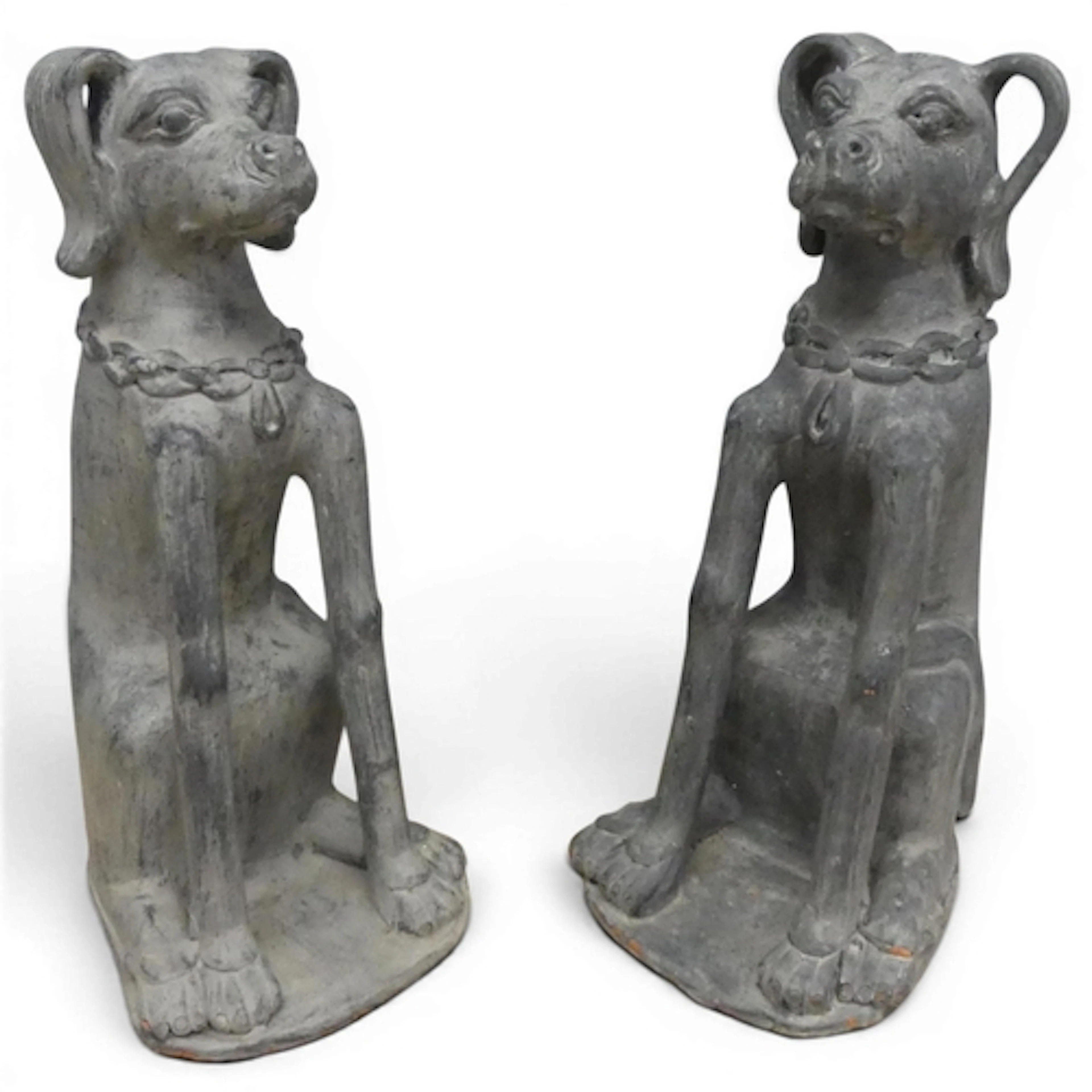 A pair of painted terracotta garden statues, studies of seat...