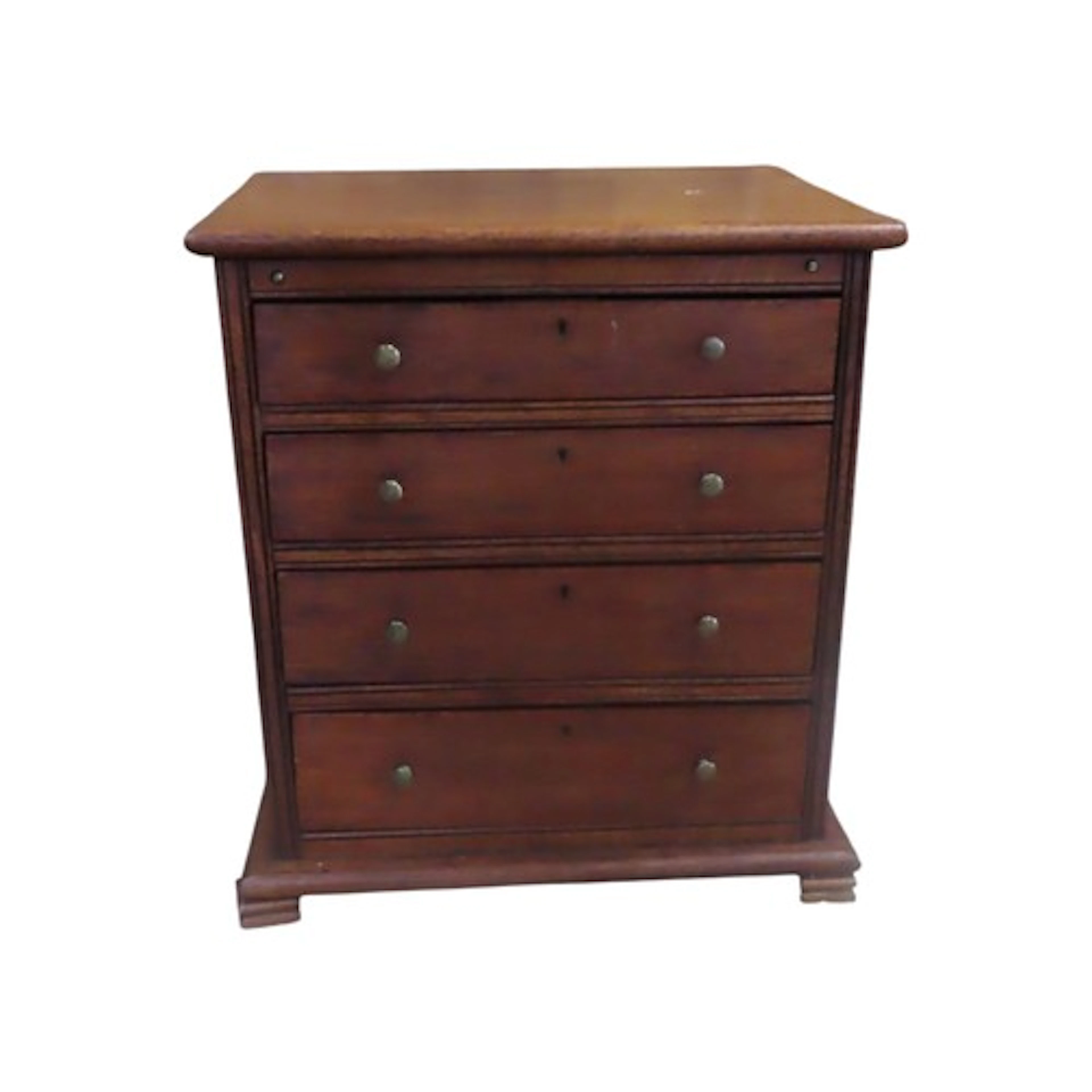 A miniature mahogany chest of four long graduated drawers se...