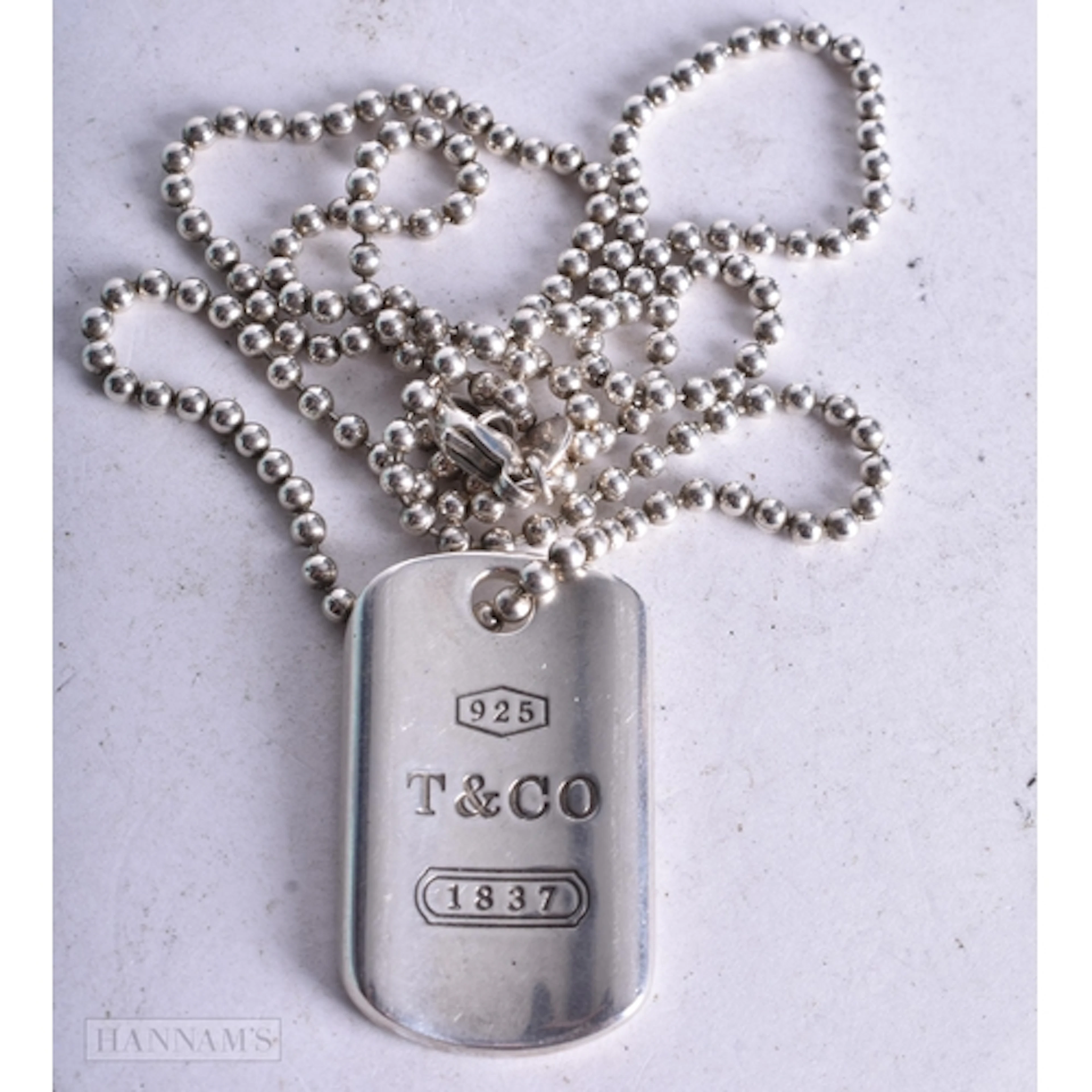 Tiffany & Co Sterling Silver Dog Tag Necklace w/ Box (29g). ...