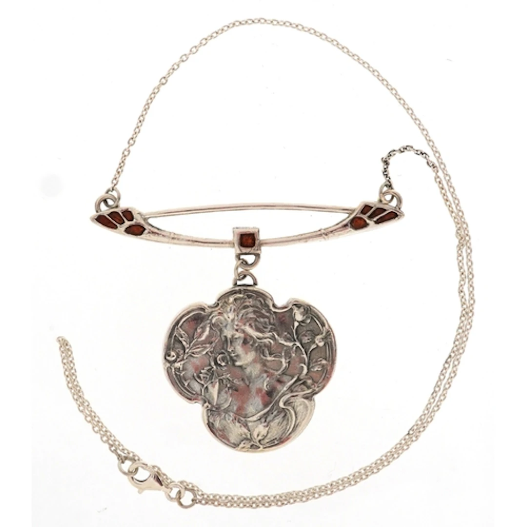 Art Nouveau style sterling silver pendant in the form of a m...