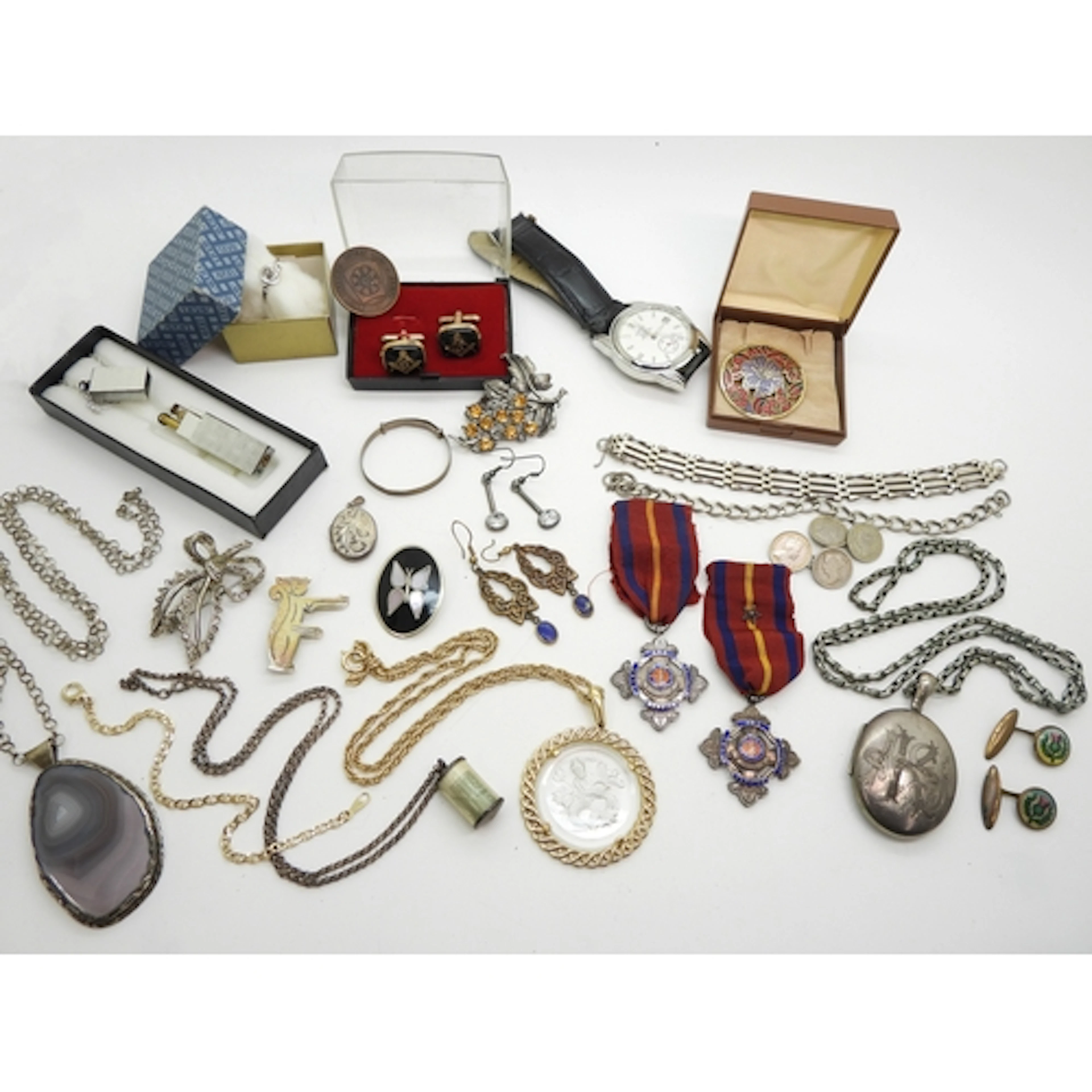 Two silver Salvation Army medals, a white metal large monogr...