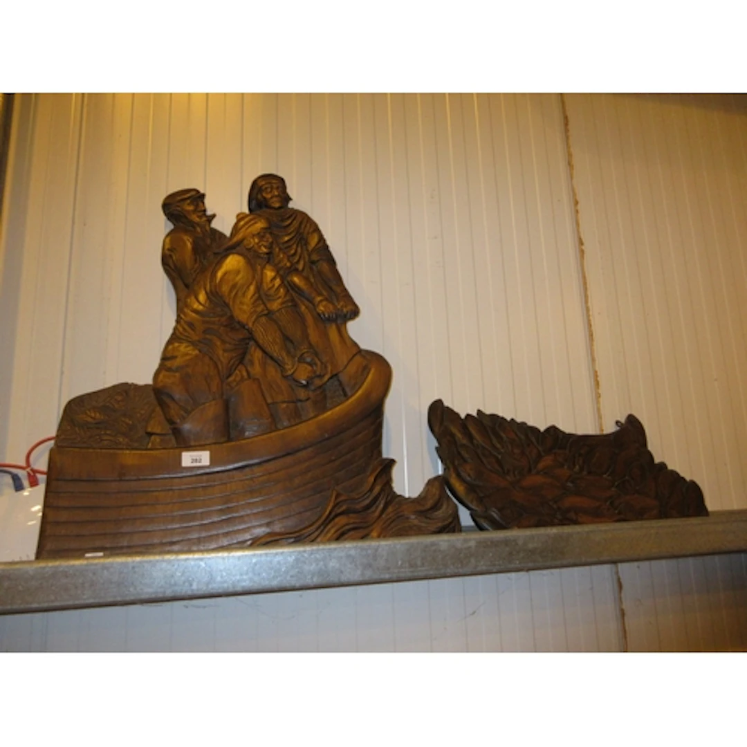 Colin S. Scott, Carved Wood Fishermen and Catch Wall Panels,...