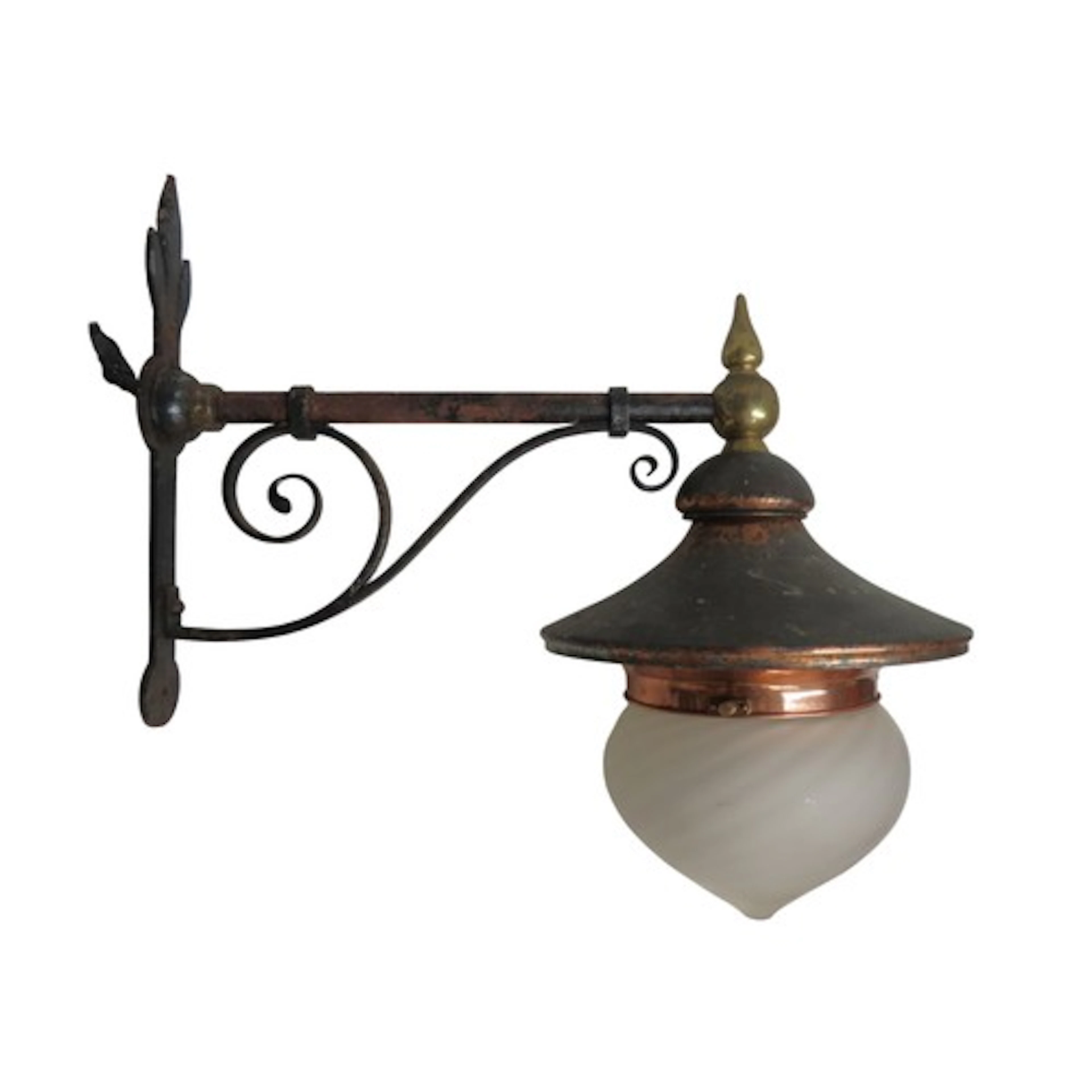 A COPPER AND WROUGHT-IRON LIGHT with associated onion form s...