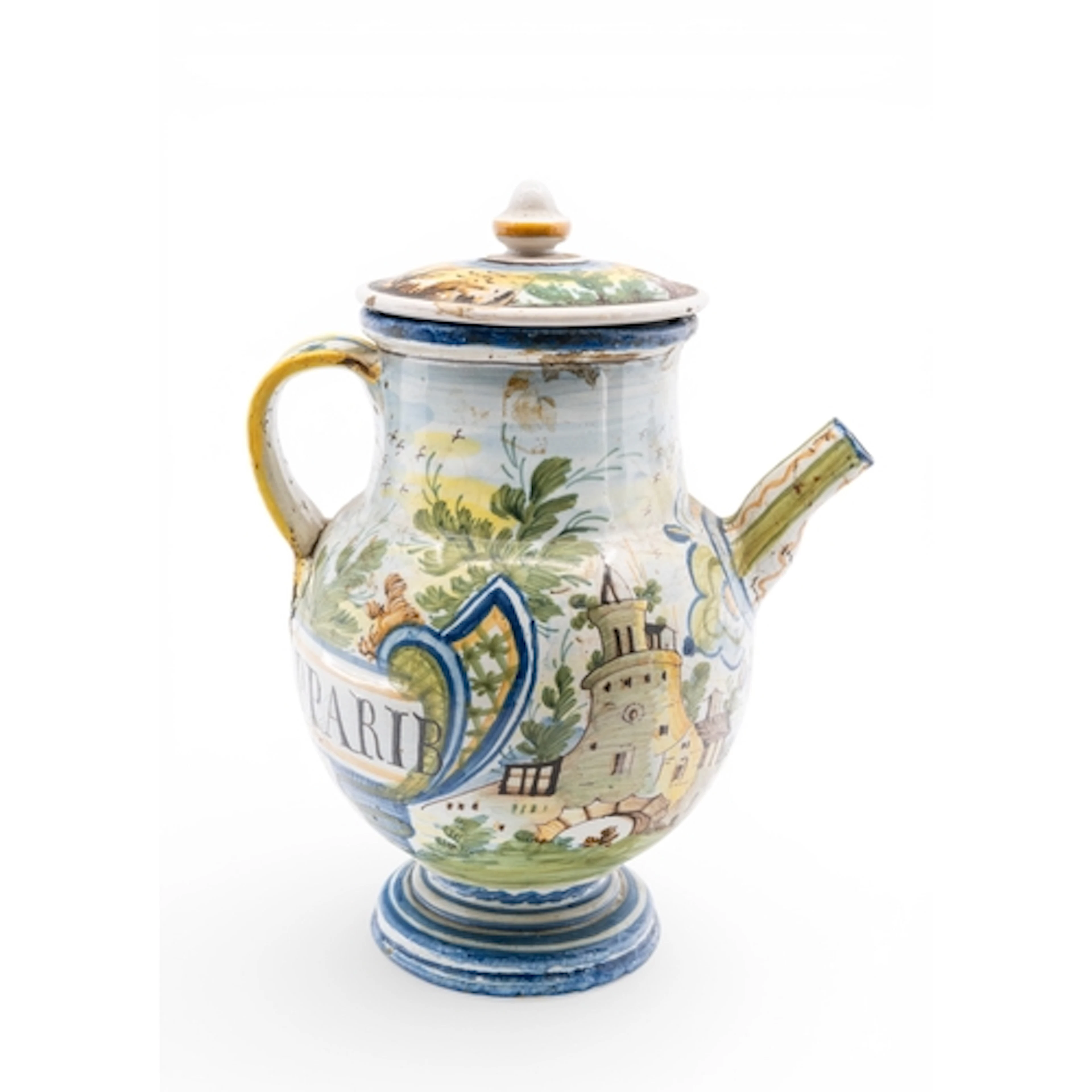AN ITALIAN MAIOLICA APOTHECARY JUG 18TH CENTURY the sides p...