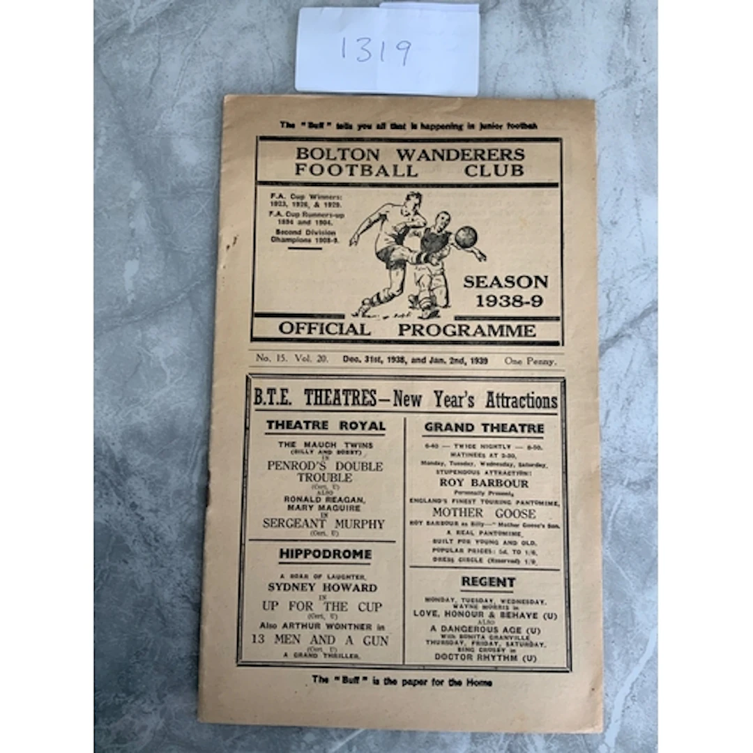 38/39 Bolton v Portsmouth + Stoke Football Programme: New ye...