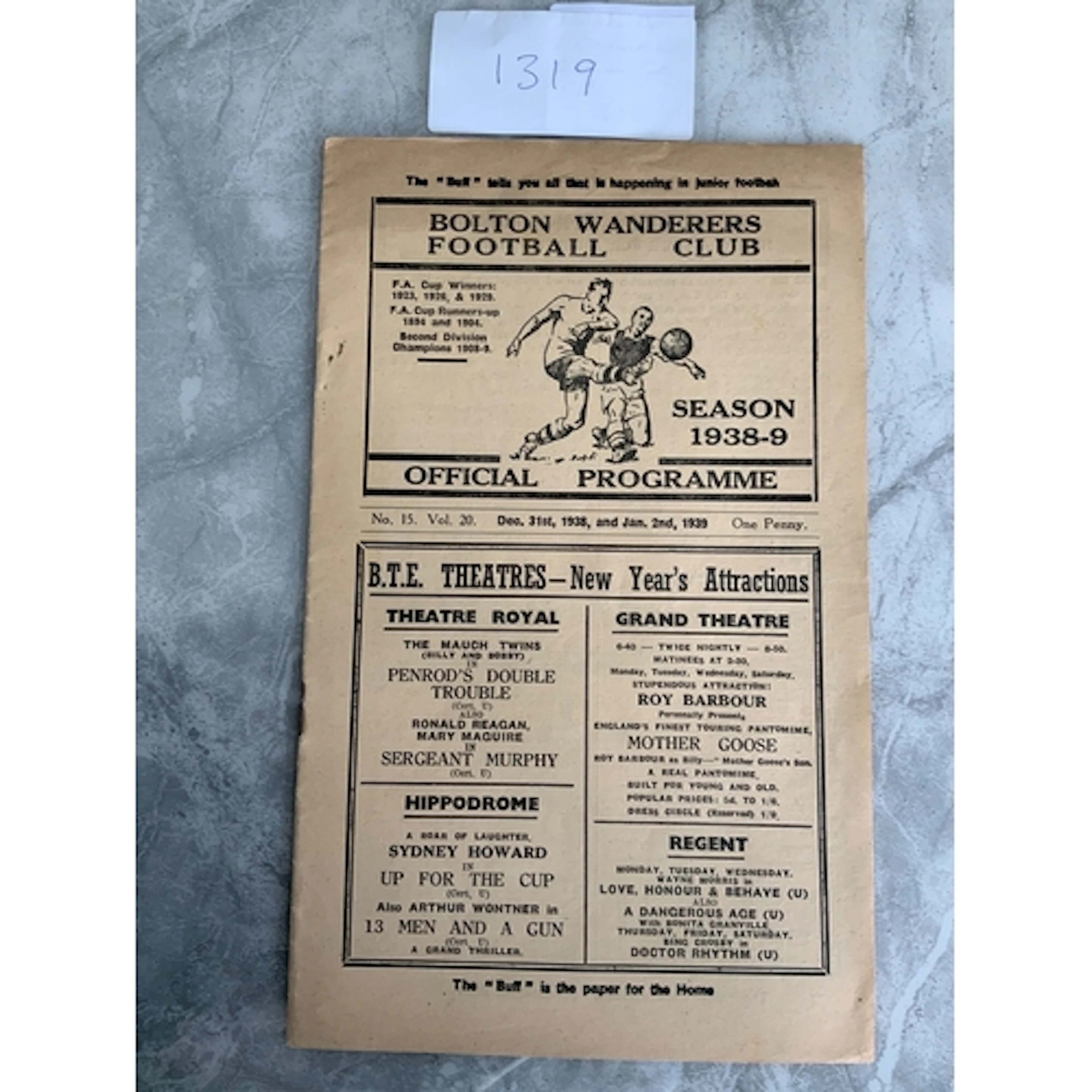 38/39 Bolton v Portsmouth + Stoke Football Programme: New ye...