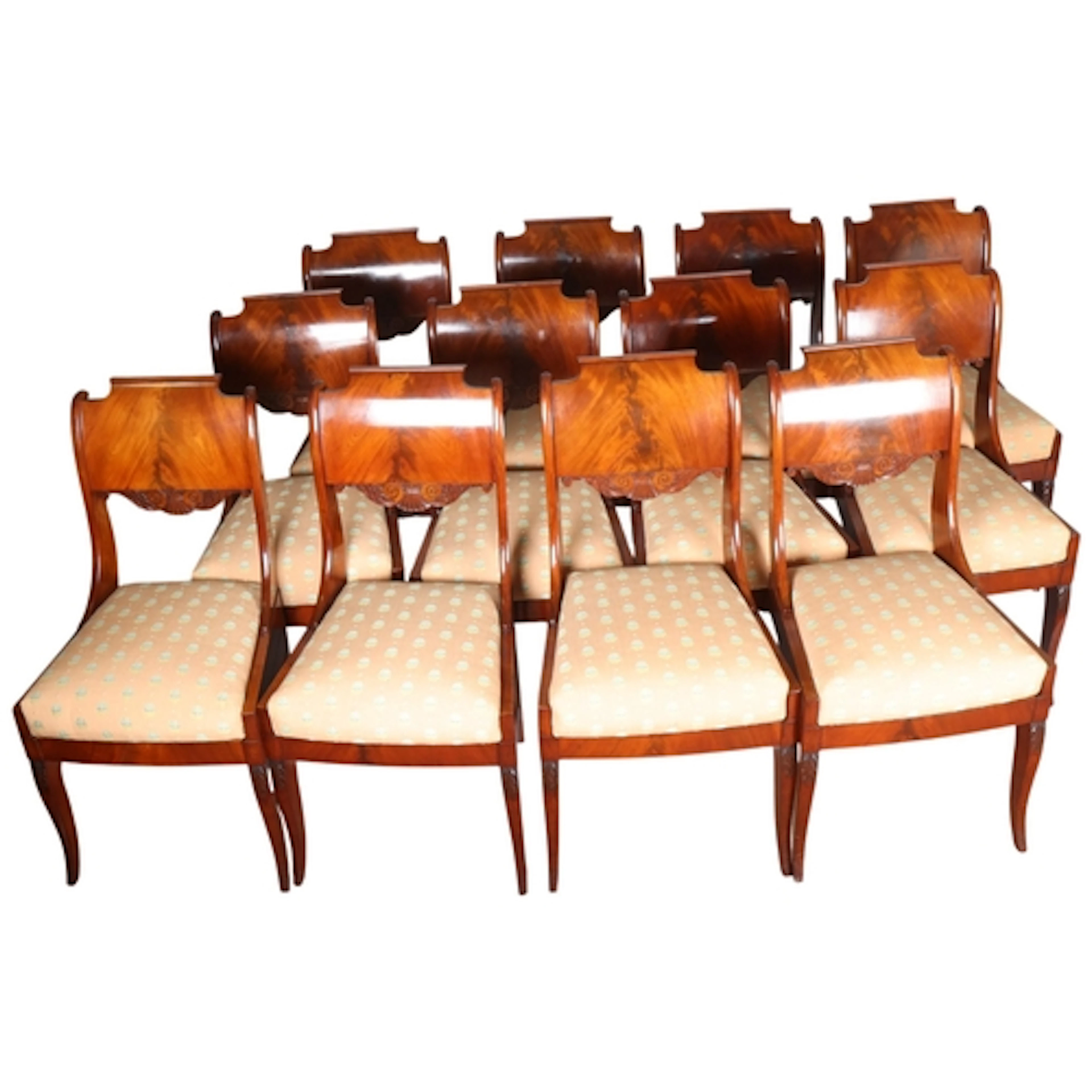 A set of 12 Russian Empire Neoclassical mahogany veneered di...