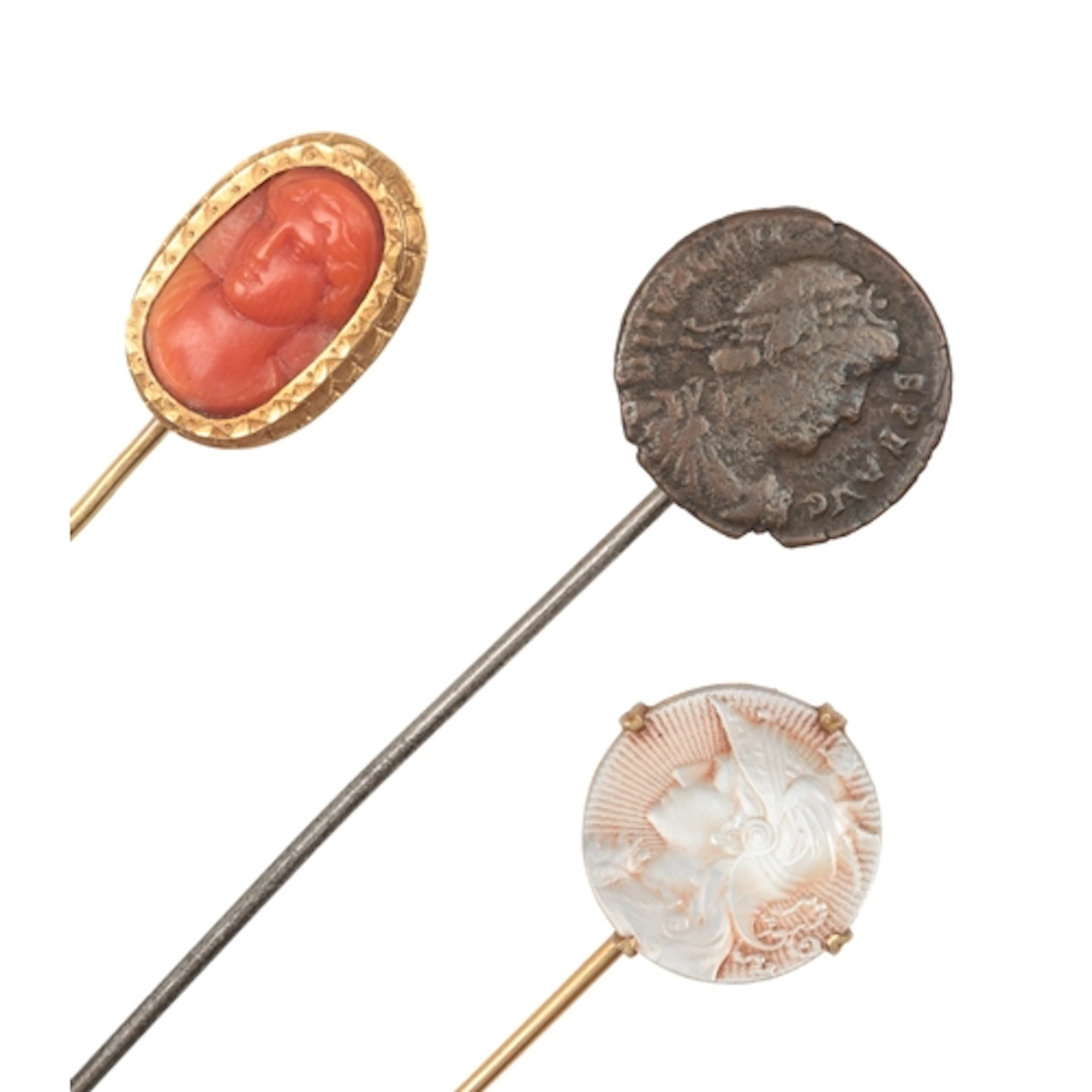 Three stick pins, 19th/early 20th century, the three stick p...