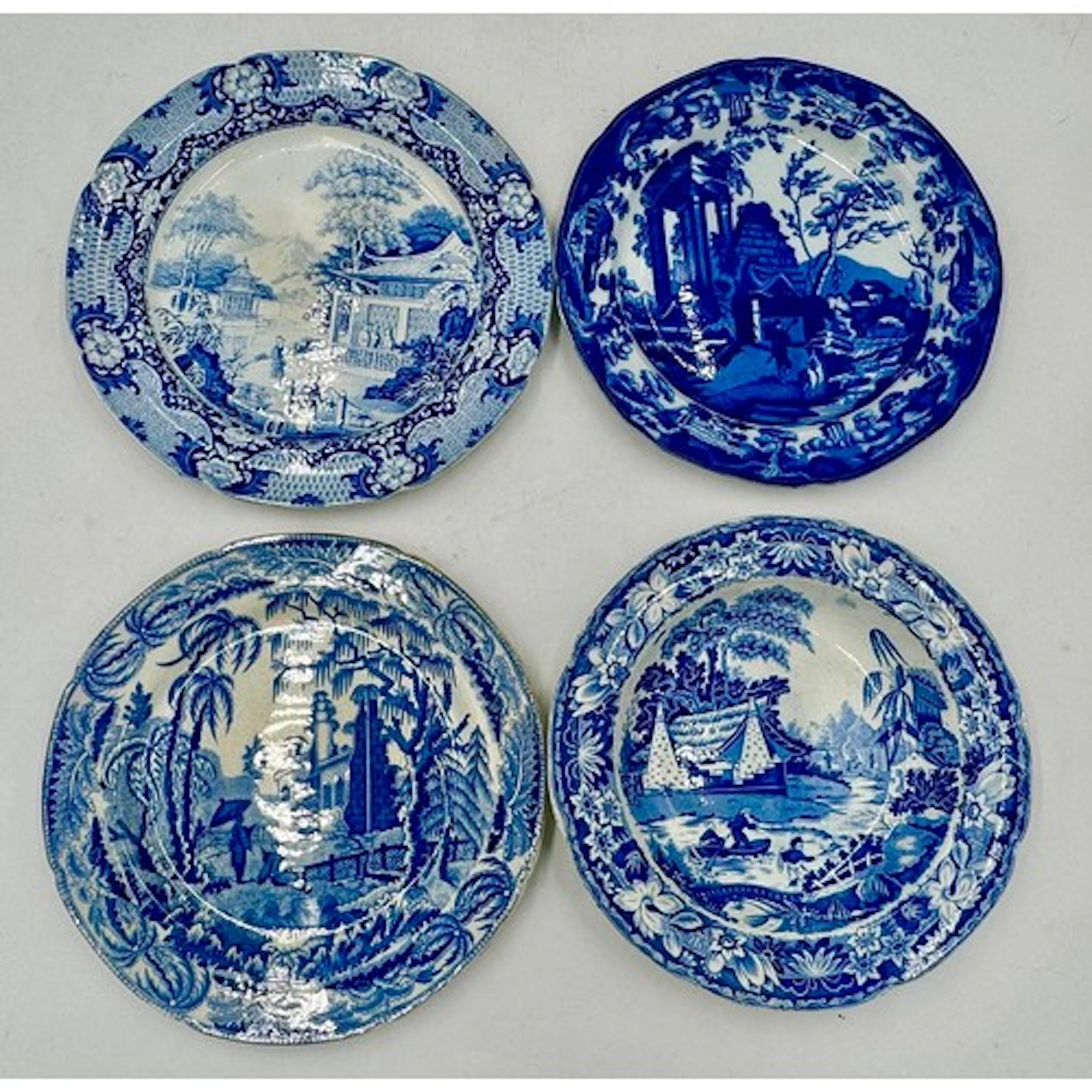 A group of early 19th century blue and white transfer-printe...