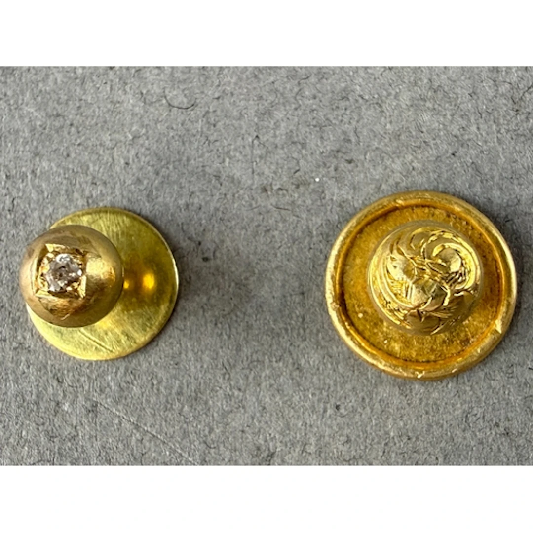 Jewellery- Two 18ct marked gold collar studs , one set with ...