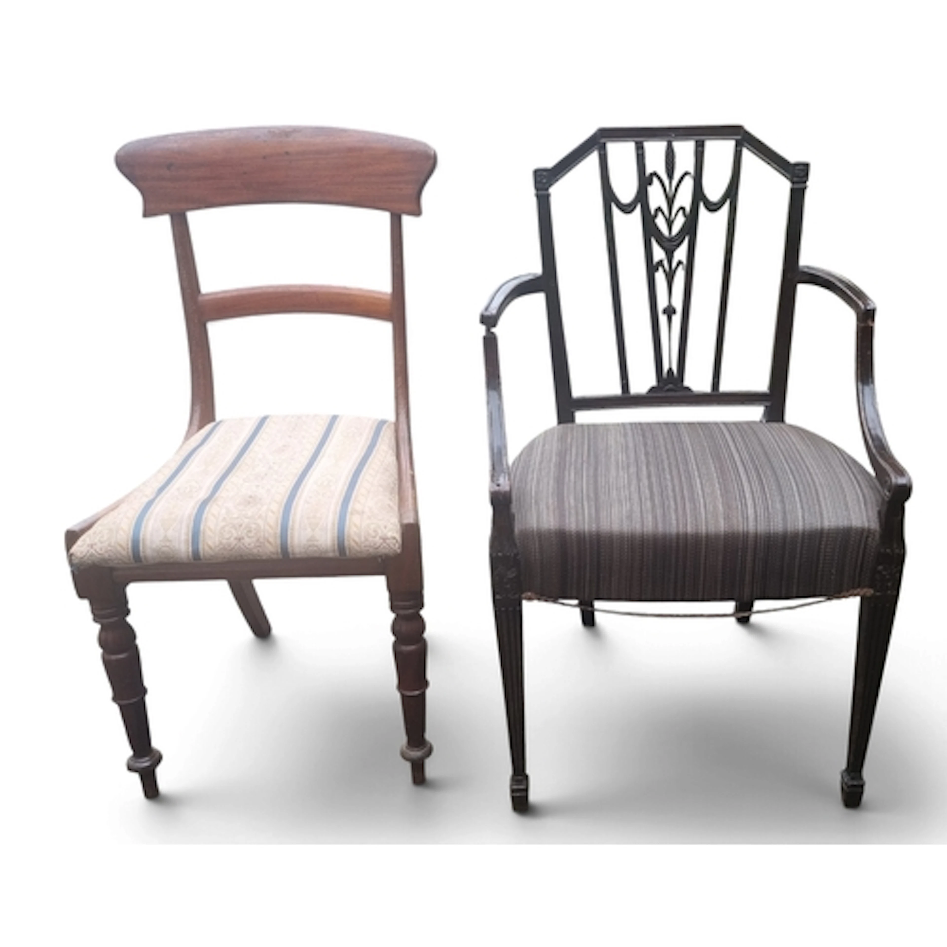 A grouped lot of furniture to include two 19th Century chair...