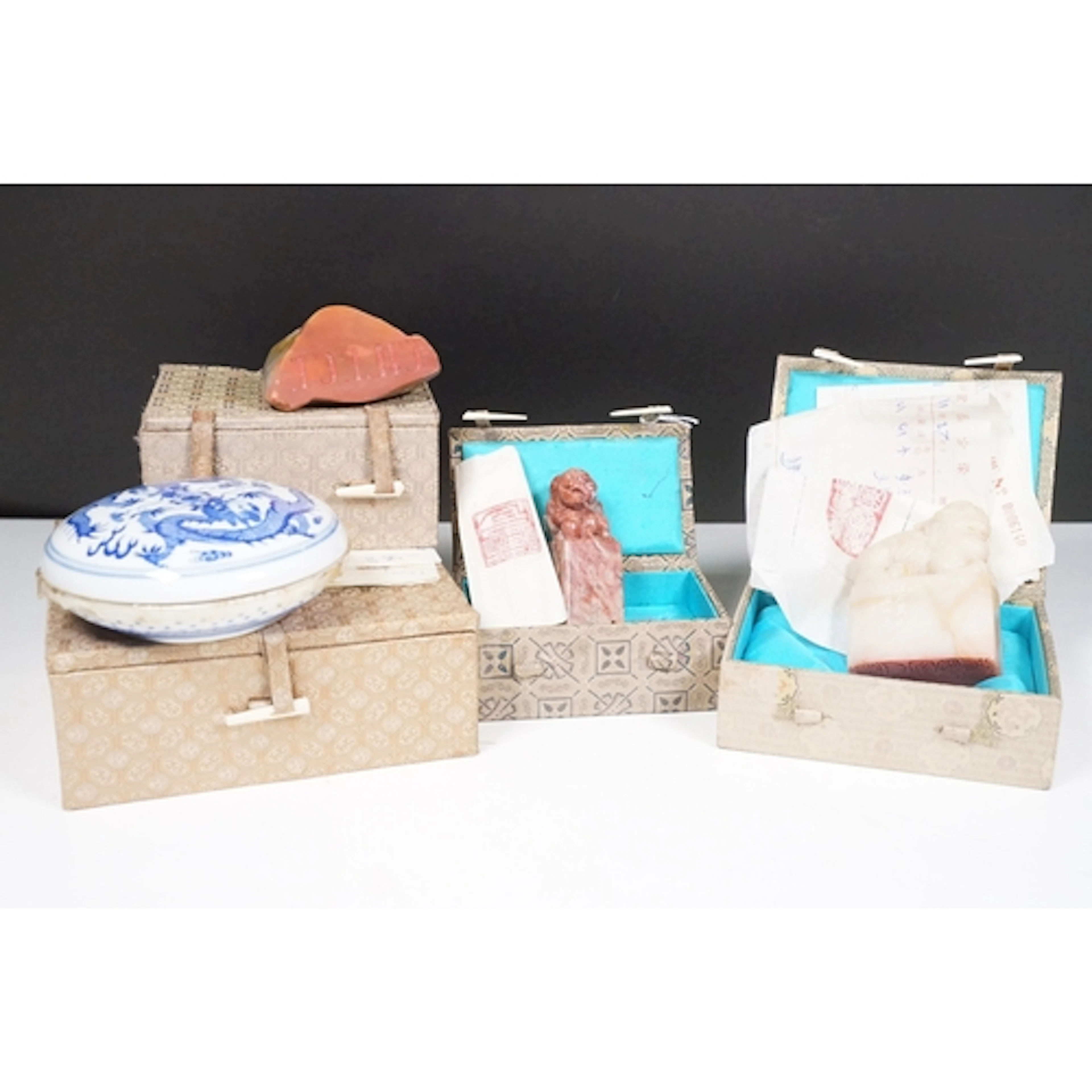 A group of four Chinese collectables to include ceramic ink ...