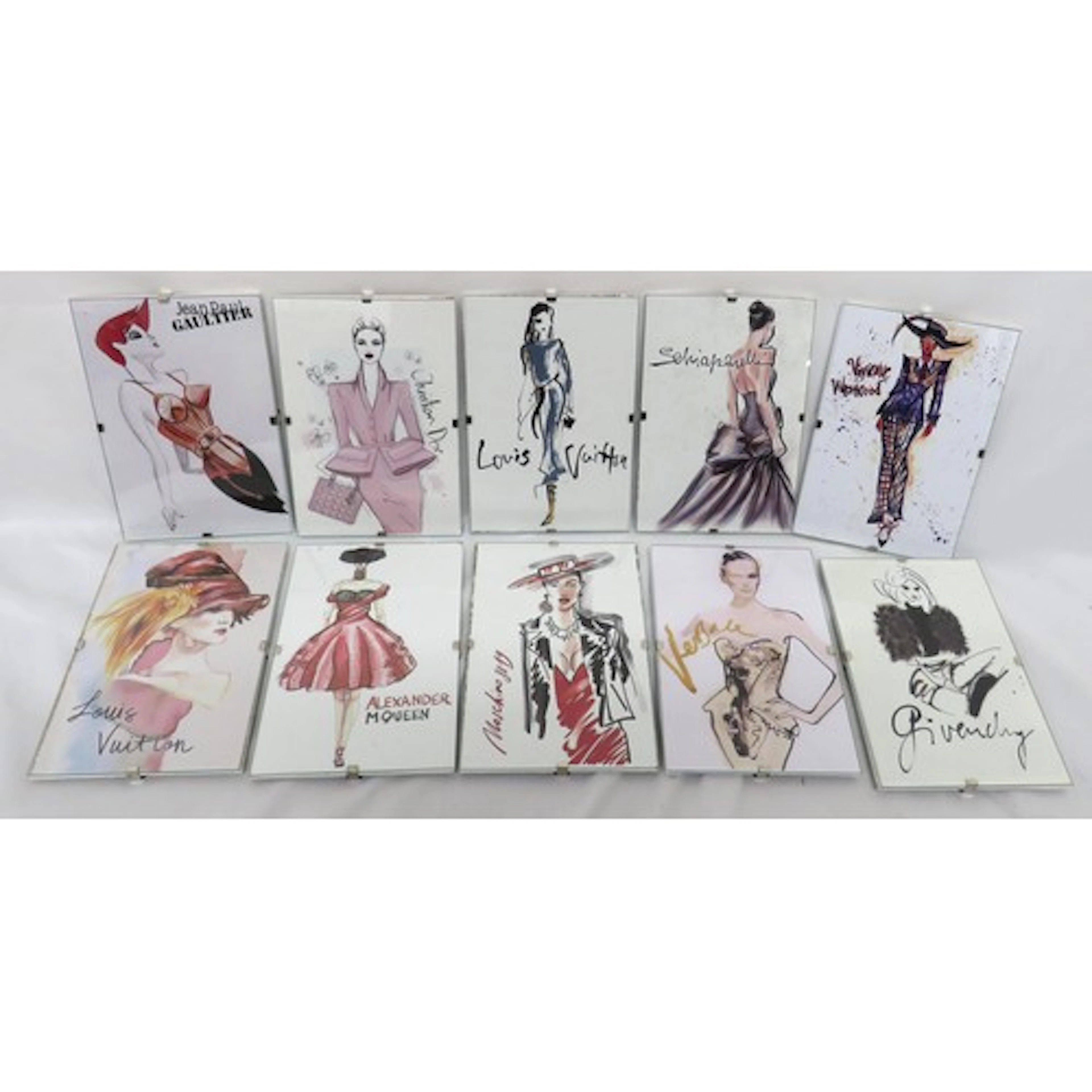 10 Designer Fashion Illustration Prints in clip frames, each...