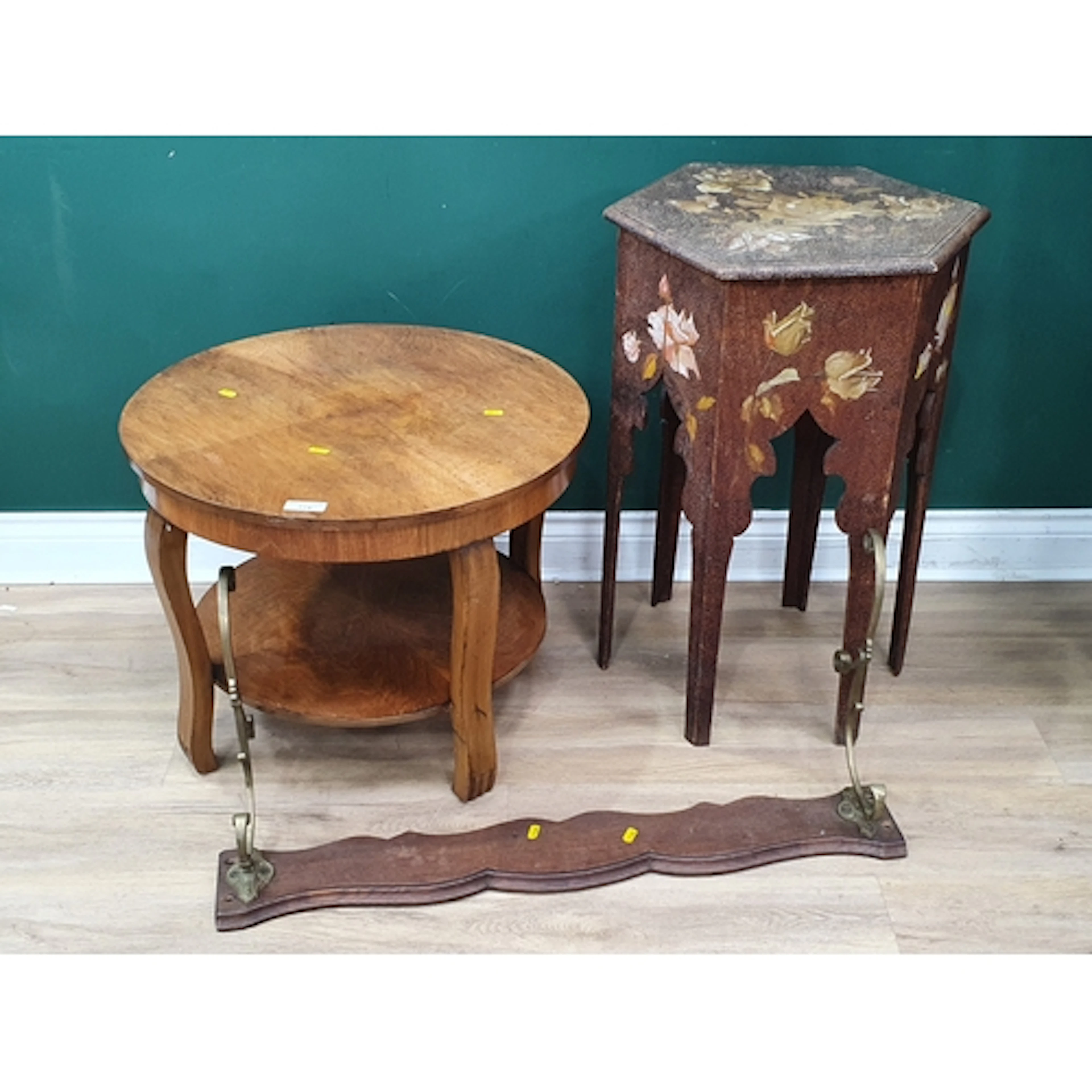 A two tier Art Deco style walnut coffee Table, a Baggage Rac...