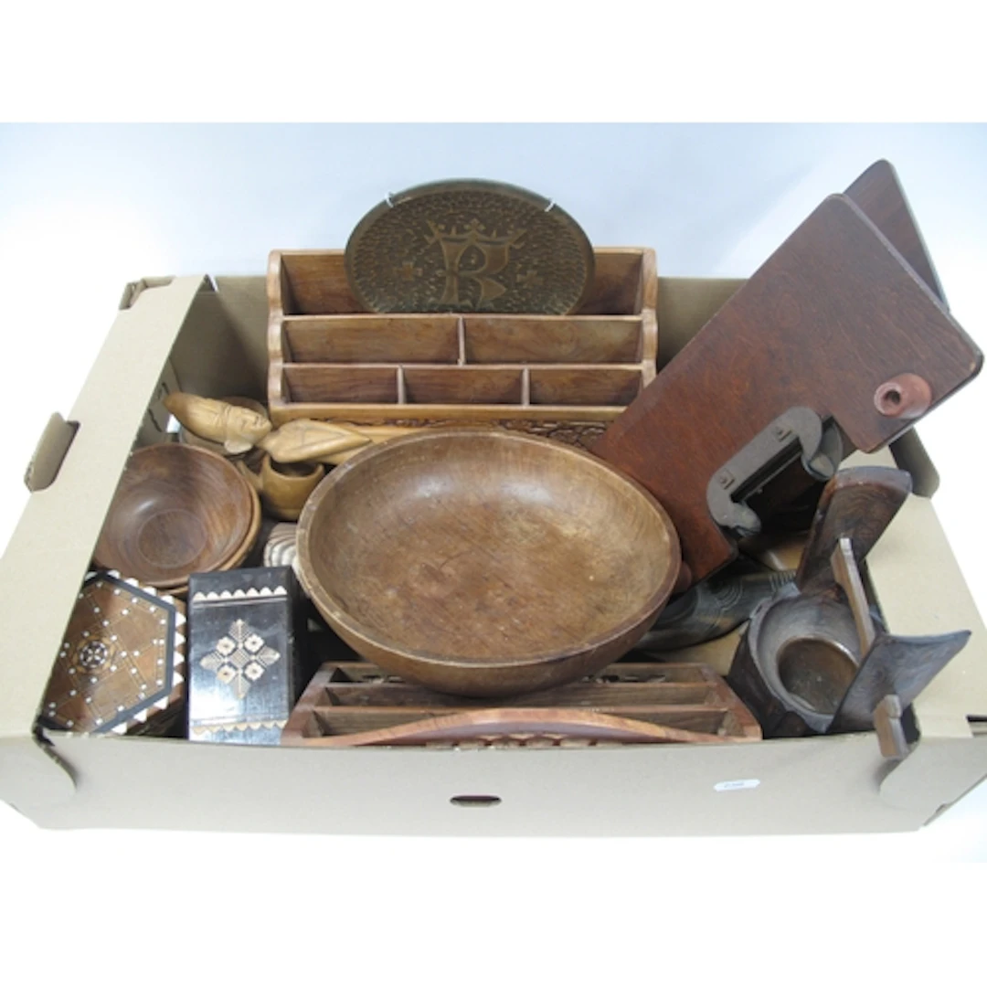 Mahogany Lectern, stationary folders, boxes, cutlery, other ...