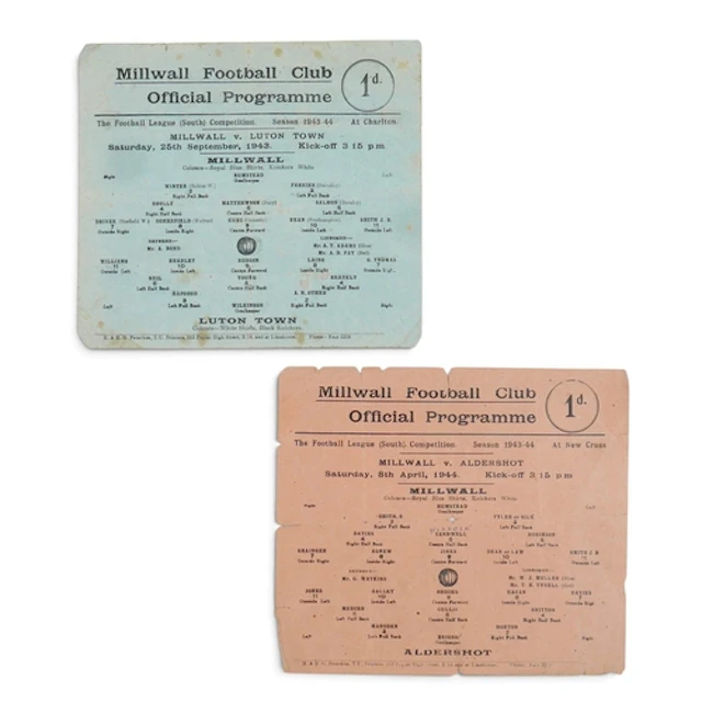 TWO MILLWALL FOOTBALL CLUB VINTAGE OFFICIAL PROGRAM SHEETS. ...