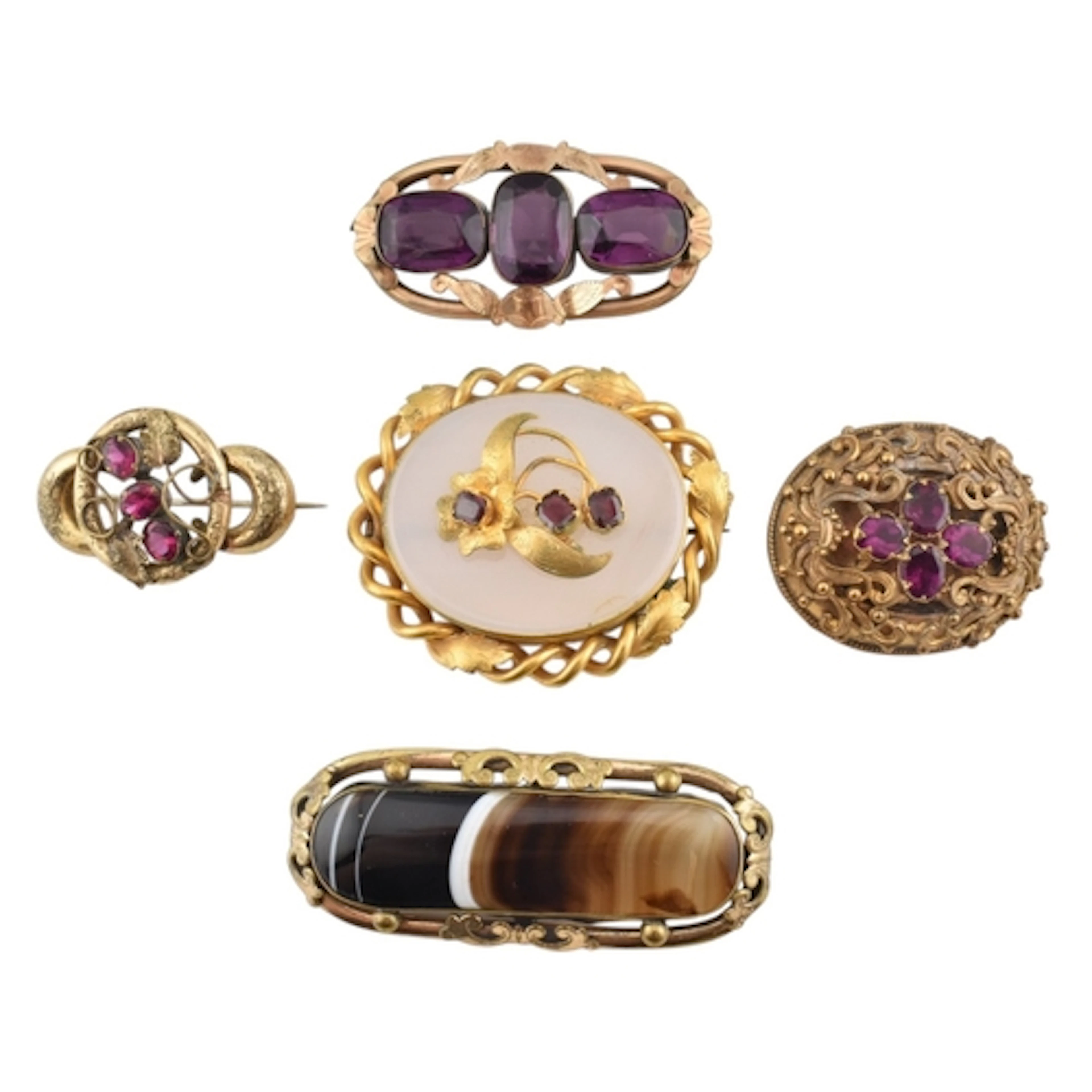 A selection of 19th and early 20th centuy brooch pins. To in...