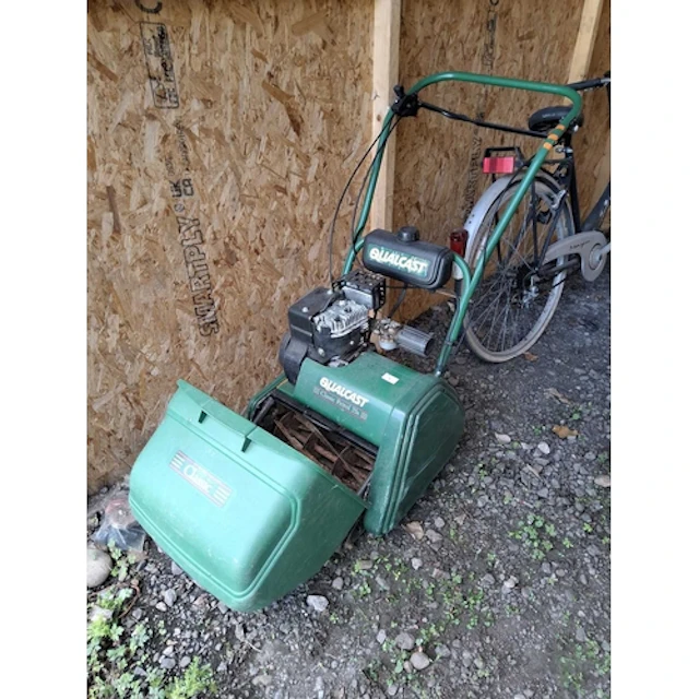 A QUALCAST CLASSIC PETROL 35S CYLINDER LAWNMOWER, with a gra...
