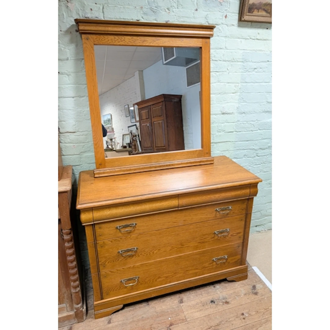 A French style cherrywood effect chest of three long and two...