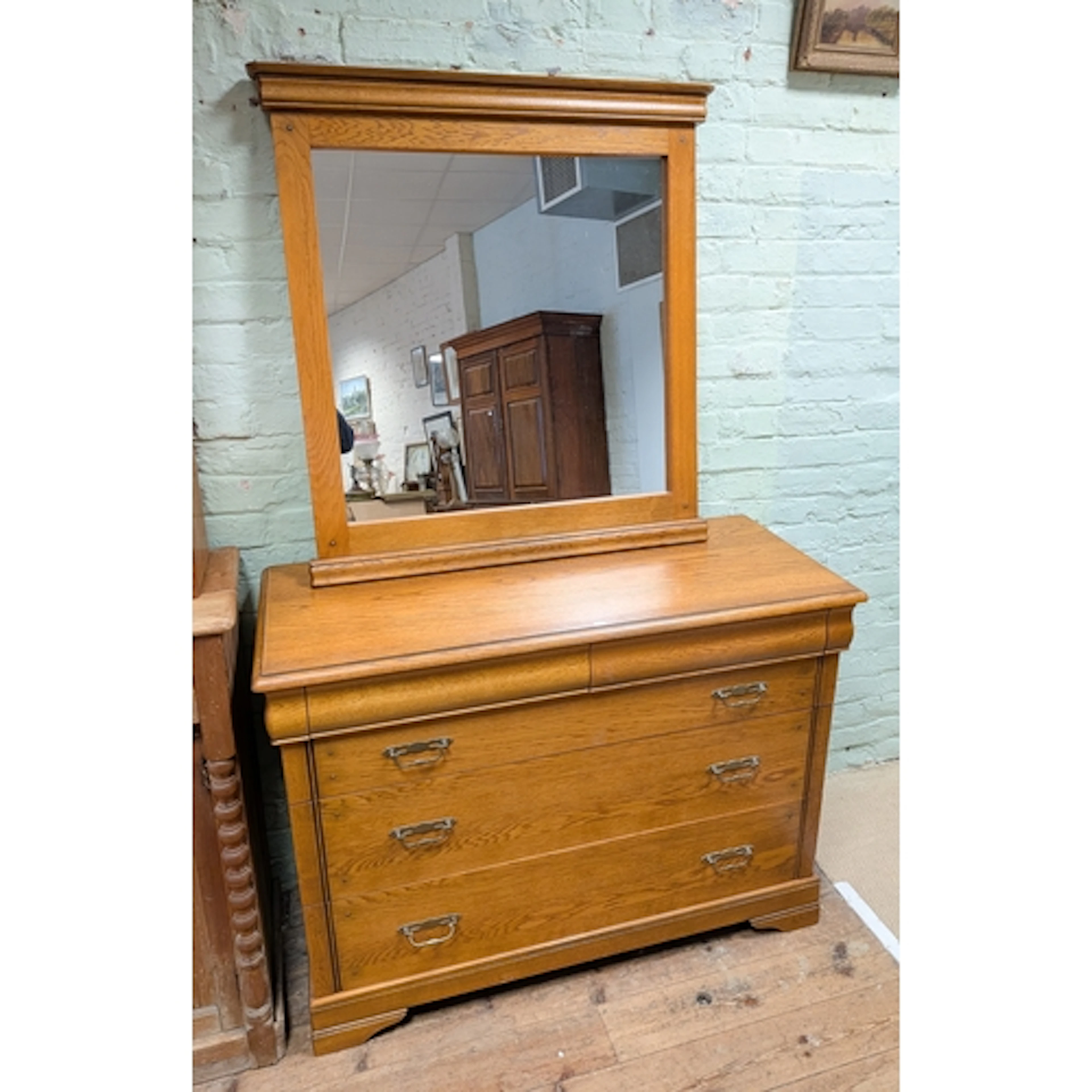 A French style cherrywood effect chest of three long and two...