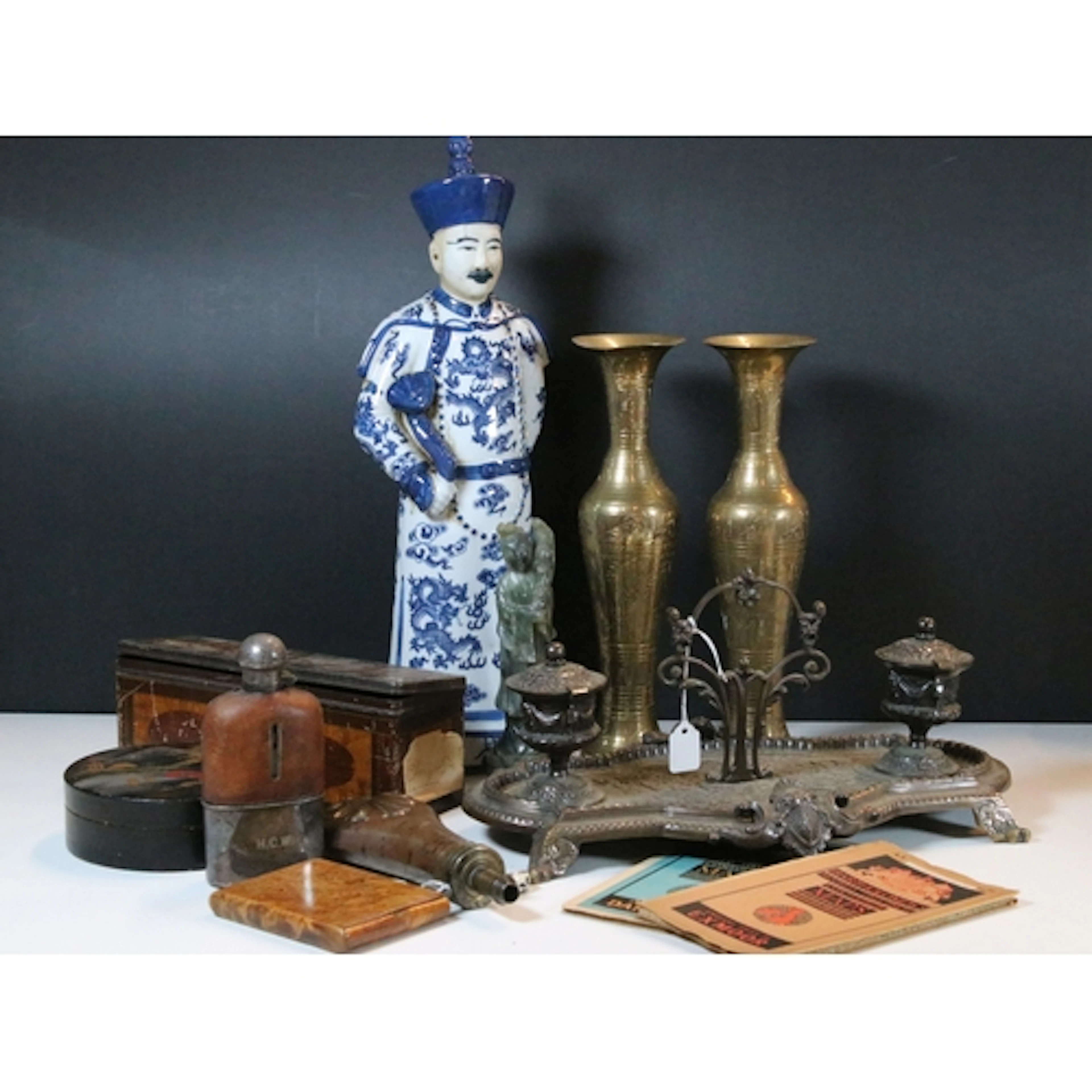 Mixed collectables to include a carved jade figurine H 18cm,...
