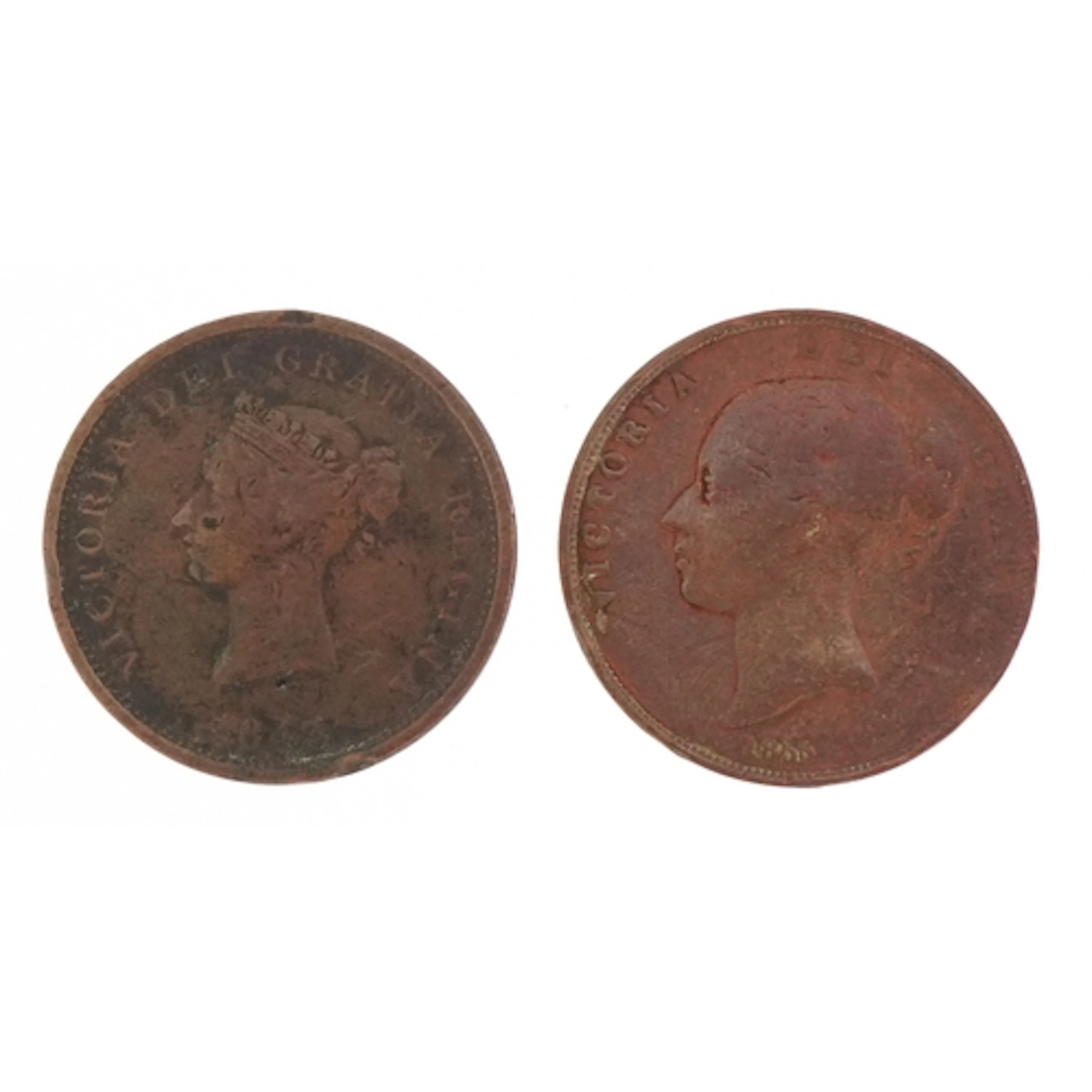 Queen Victoria 1855 copper penny and a New Brunswick 1843 on...