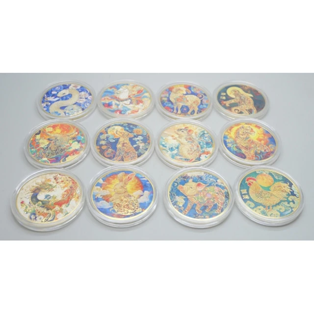 Coins - A Chinese zodiac set of 12 gold plated crown-sized m...