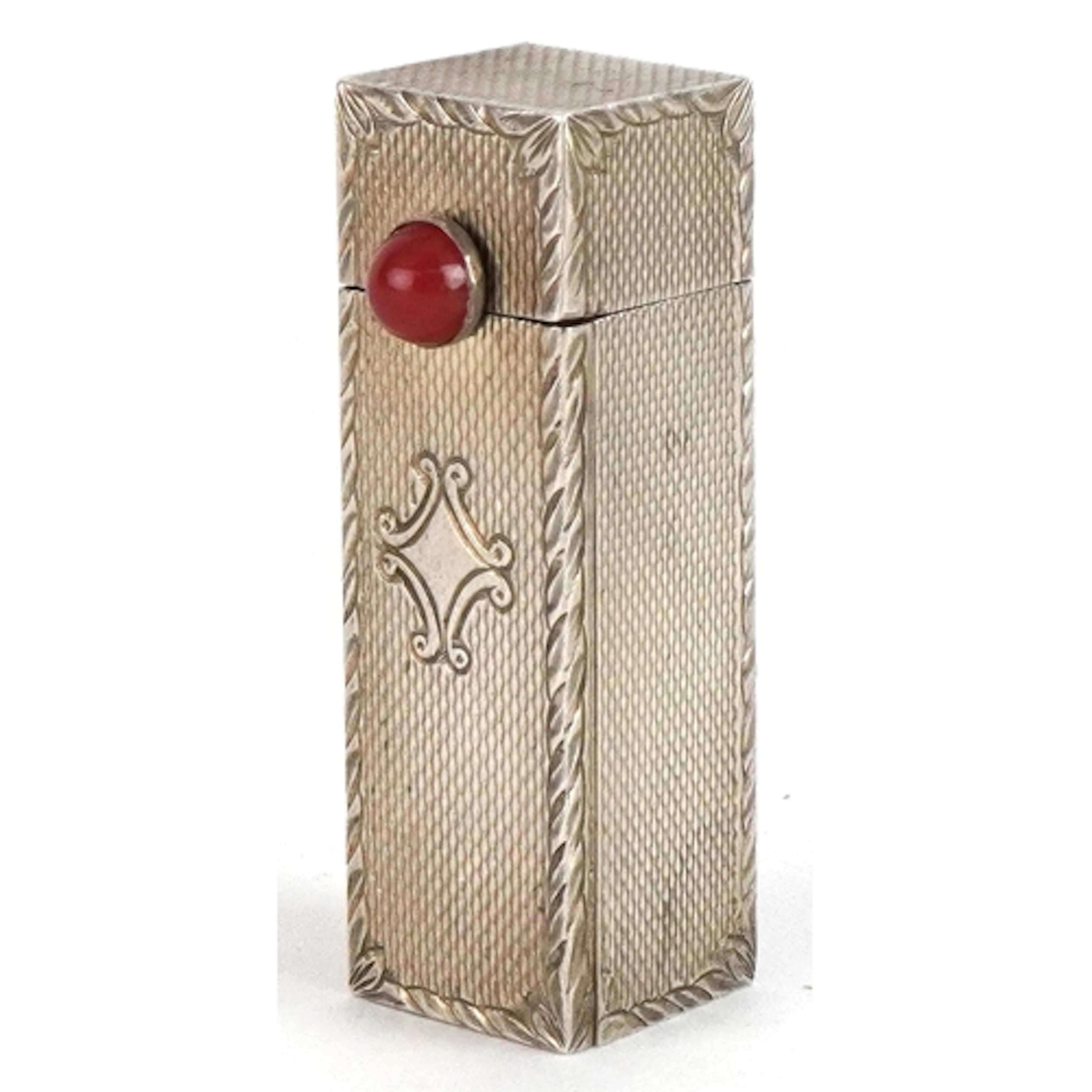 Italian 800 grade floral engraved silver lipstick case with ...