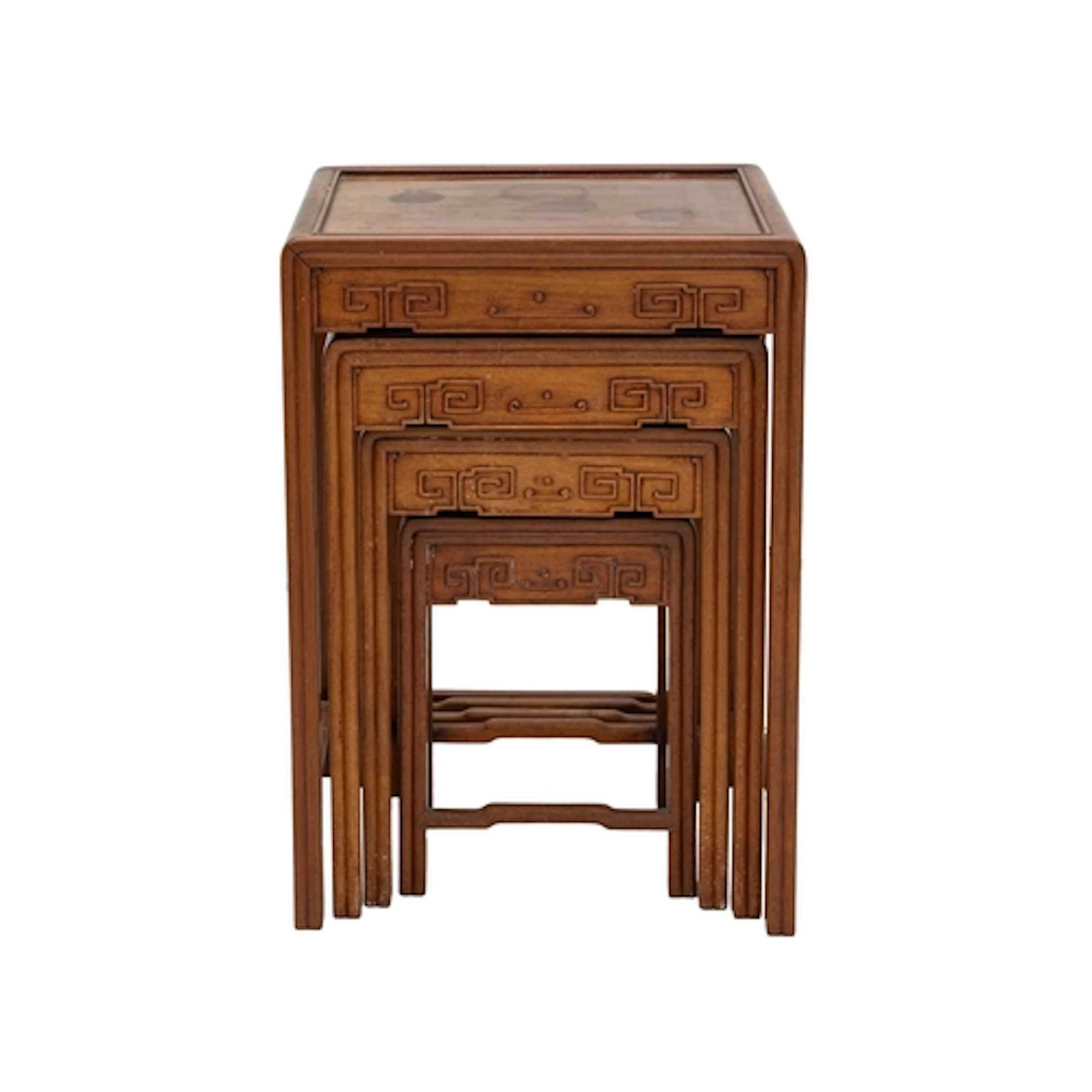 A nest of four Chinese hardwood side tables. Circa 1950, the...