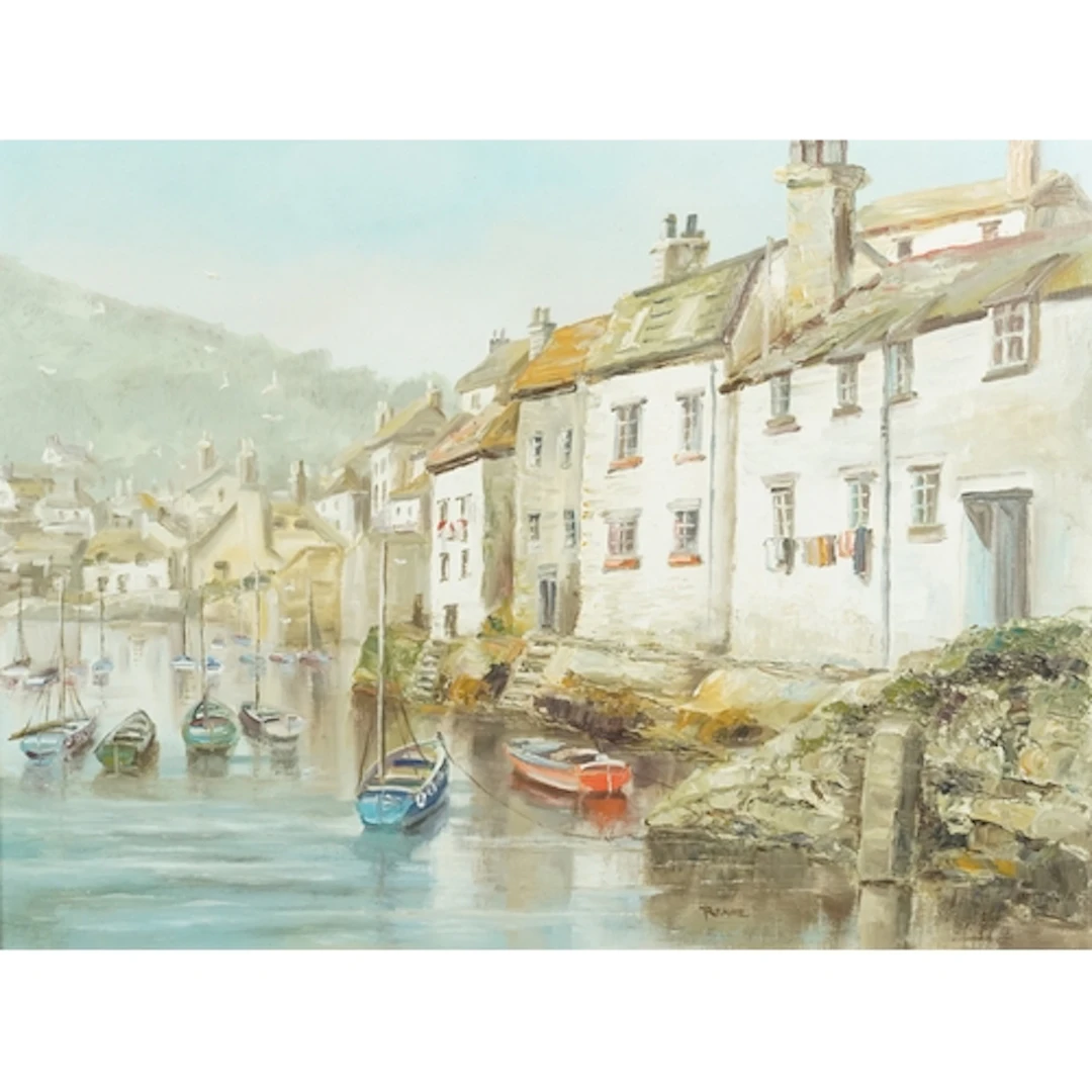George Rennie - Polperro Cornwall, 20th century oil on canva...