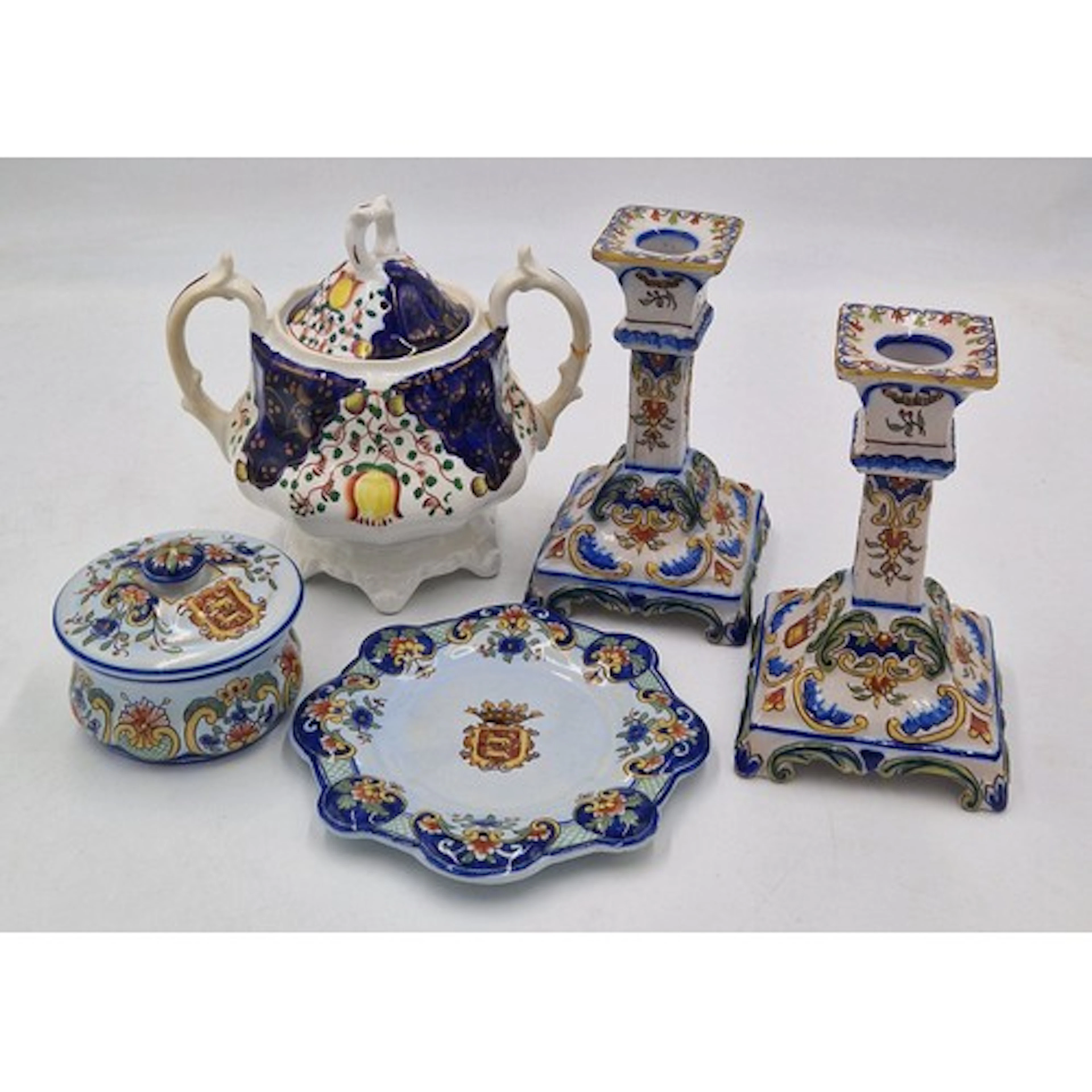 A group of French Faience tin-glazed earthenware, all with ...