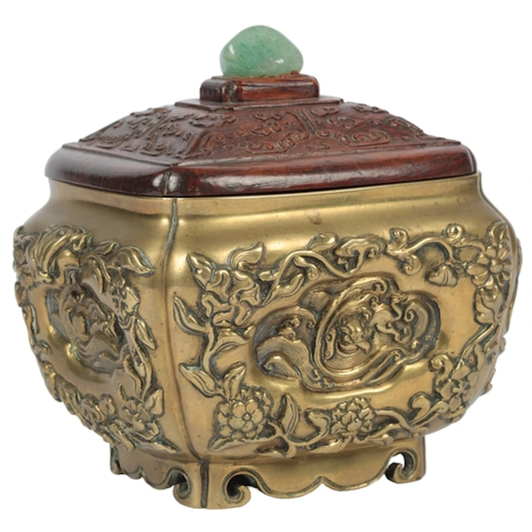A rare Chinese cast bronze rectangular censer, fangding, Qin...